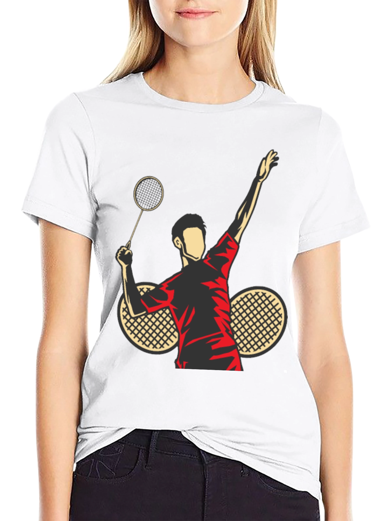 Black Badminton Player Graphic Tee - Black Cotton view 9
