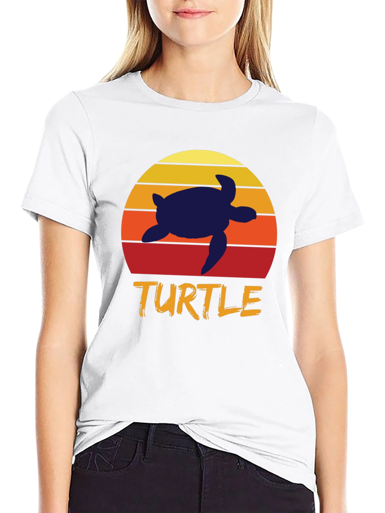 Black Retro Turtle T-Shirt - Sunset Silhouette Tee view 9