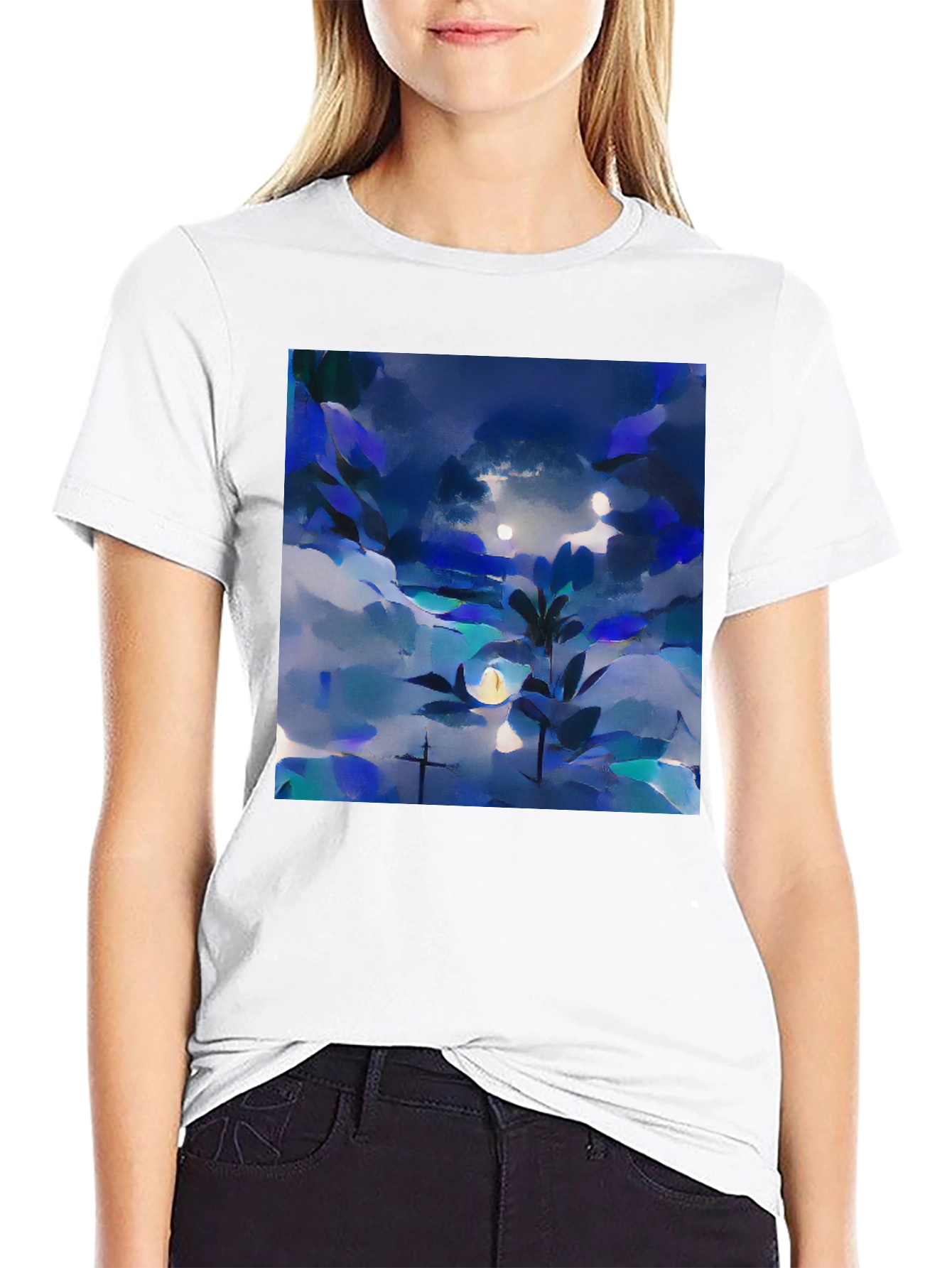 Black Abstract Nightscape Graphic Tee - Black Unisex T-Shirt view 9