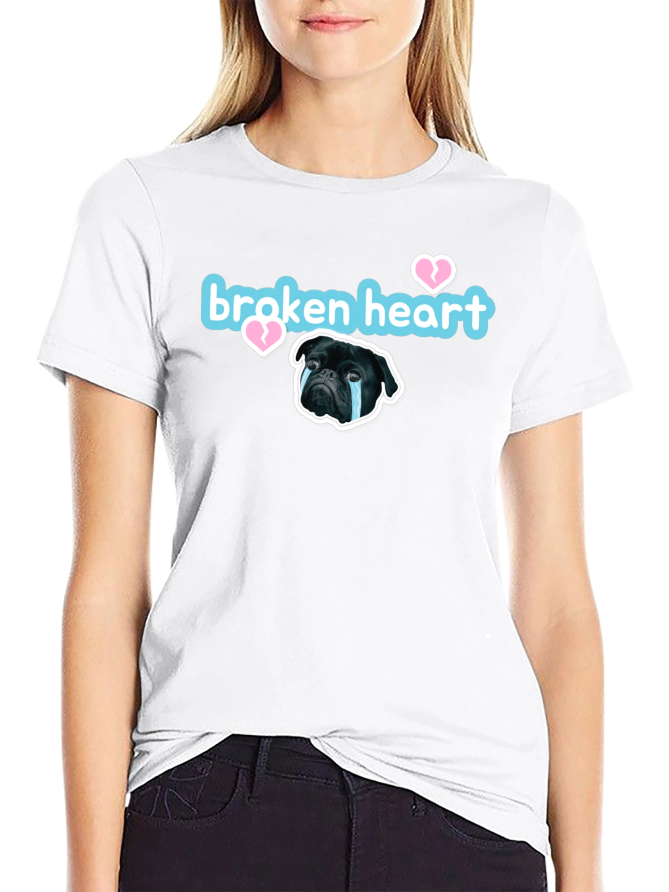 Black Broken Heart Pug Graphic Tee - Black Short Sleeve view 9