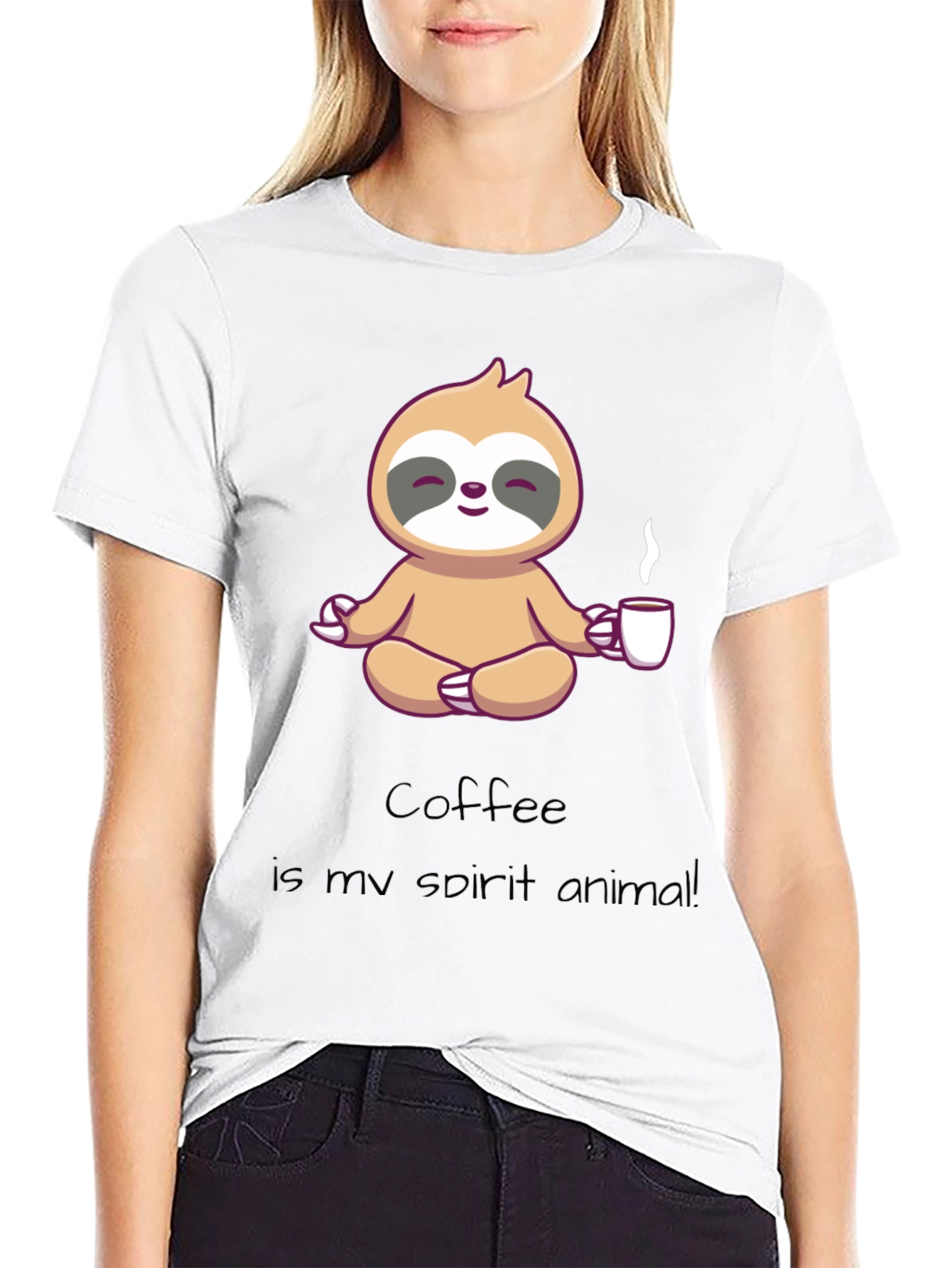 Black Coffee Sloth Spirit Animal Graphic T-Shirt view 9