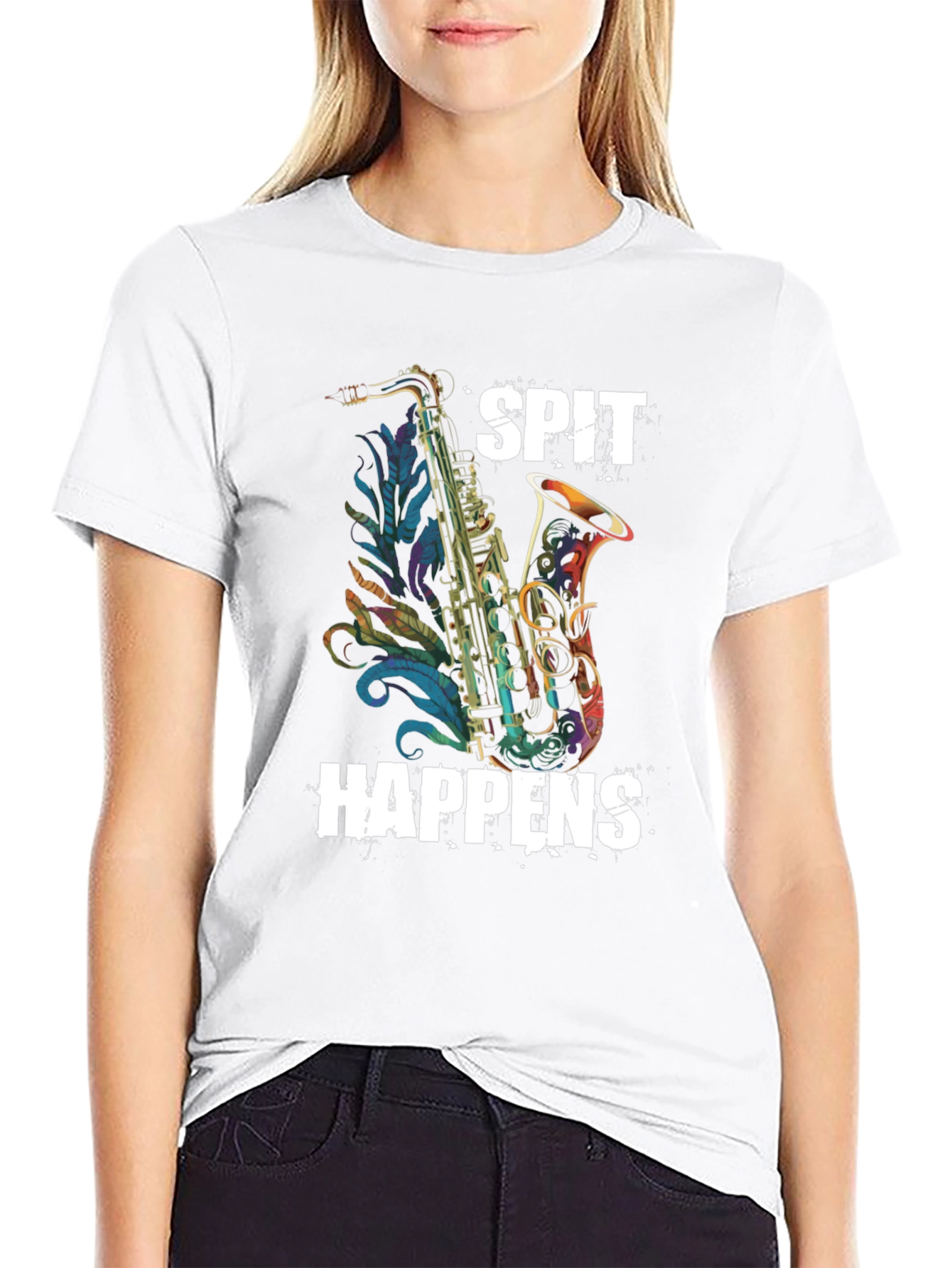 Black Spit Happens Saxophone Graphic Tee view 9