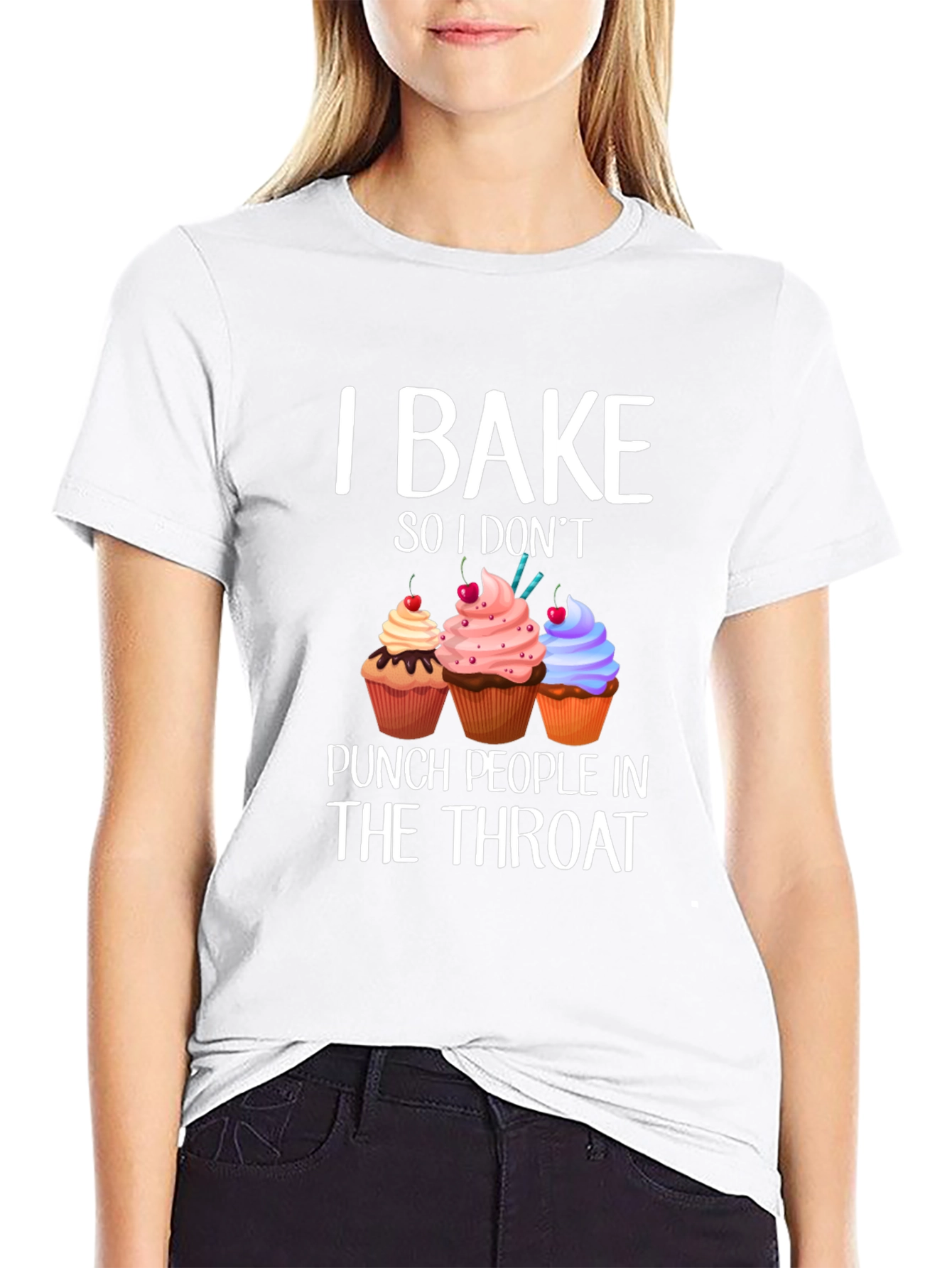 Black Baking Humor T-Shirt - "I Bake So I Don't Punch..." view 9