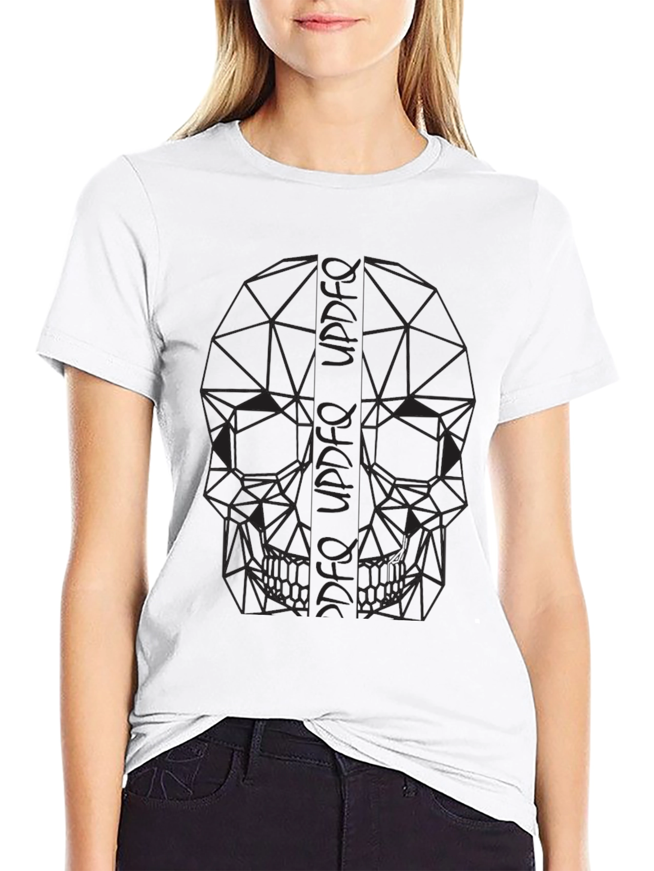 Black Geometric Skull Print Black T-Shirt view 9