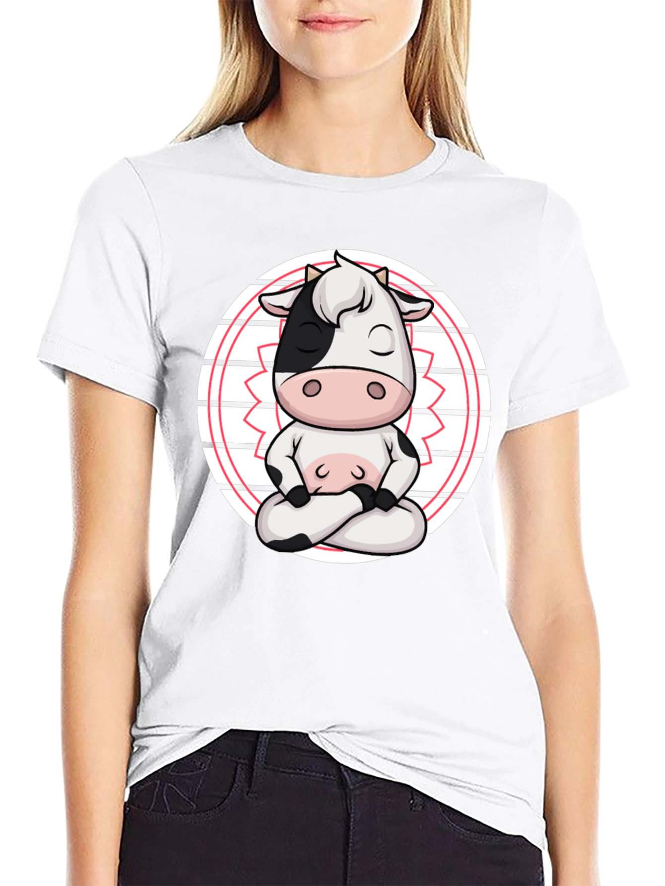 Black Zen Cow T-Shirt - Meditating Cartoon Animal Tee view 9