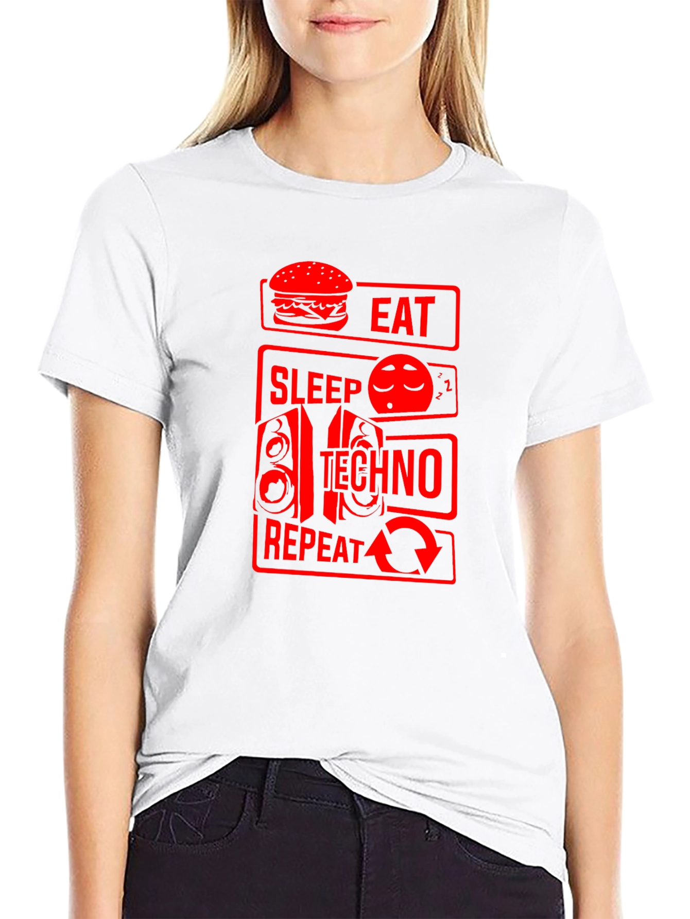 Black Eat Sleep Techno Repeat Graphic Tee - Black view 9