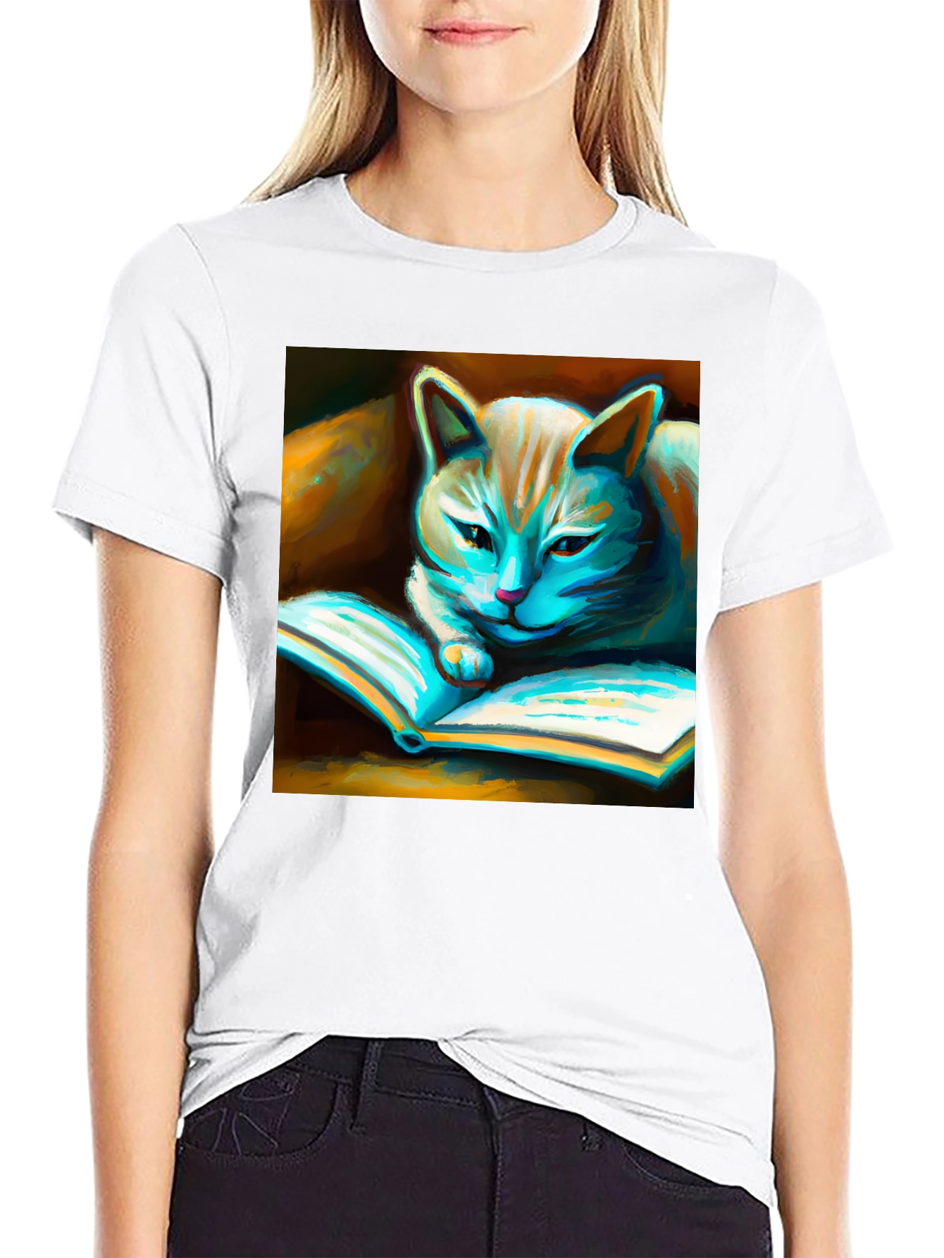 Black Cat Reading Book Graphic T-Shirt view 9