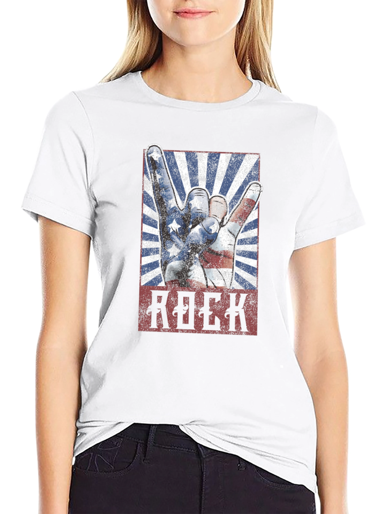 Black American Rock Hand Gesture Graphic T-Shirt view 9