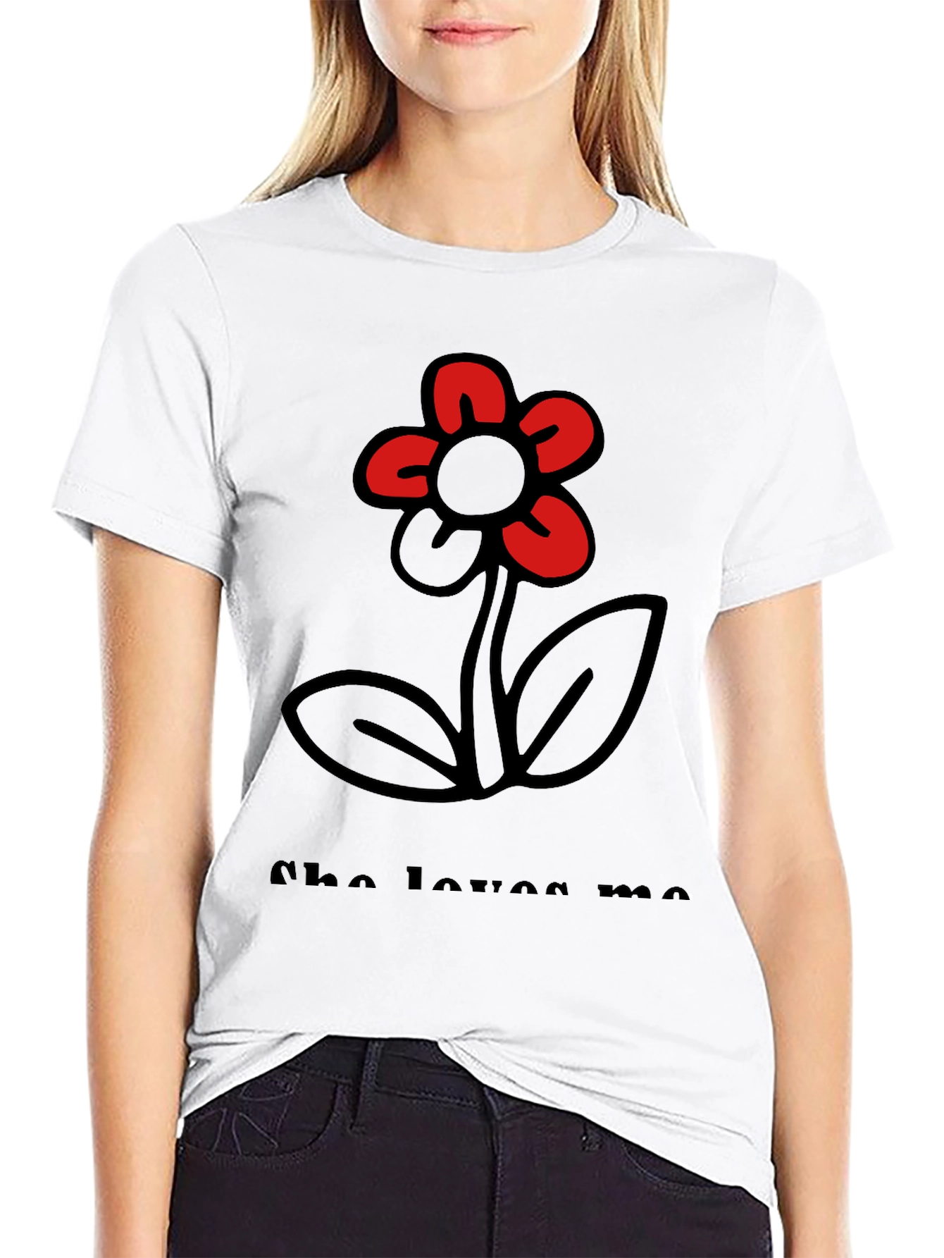 Black She Loves Me T-Shirt with Flower Graphic view 9