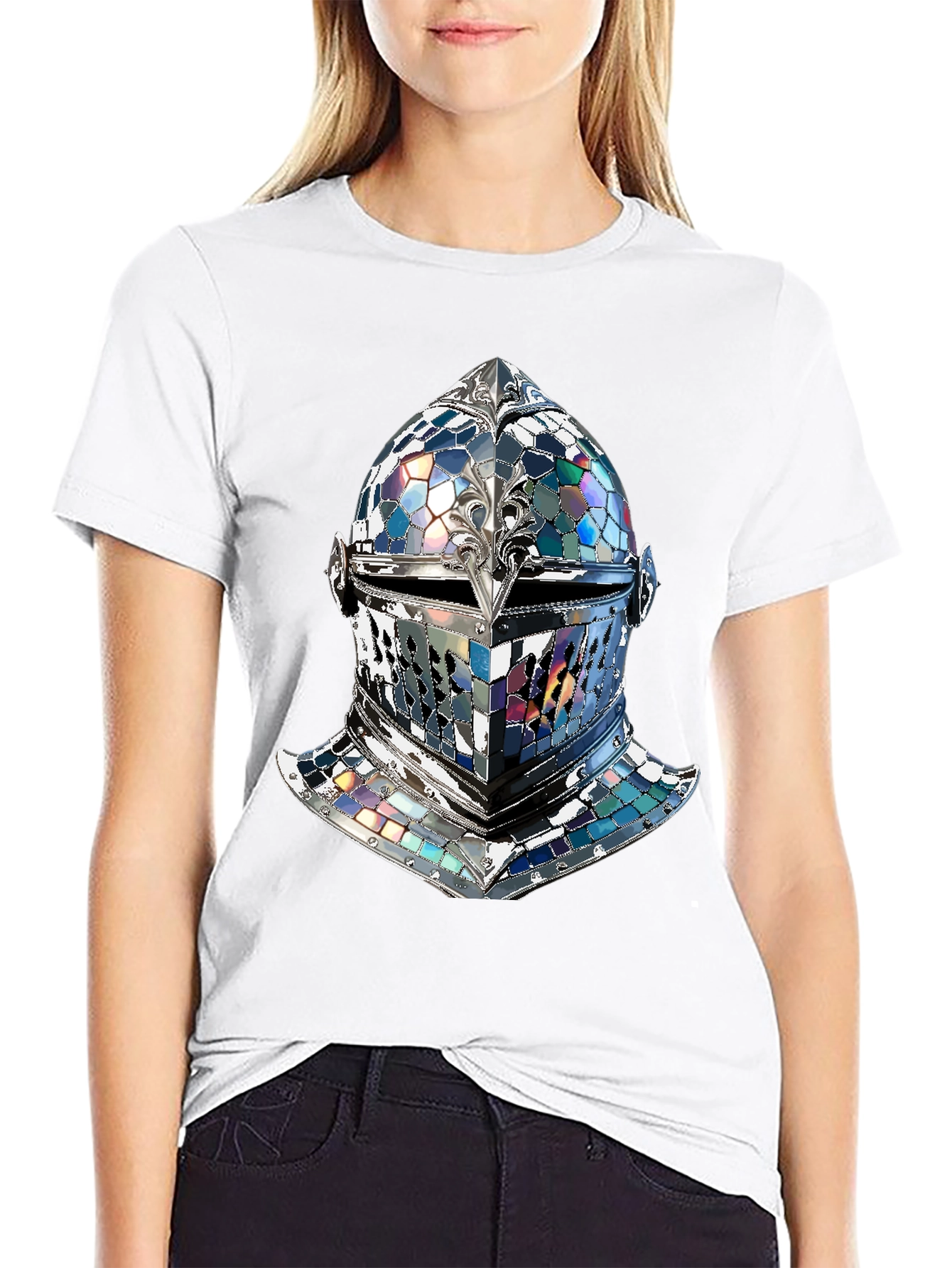 Black Knight Helmet Graphic Tee - Medieval Armor Design view 9