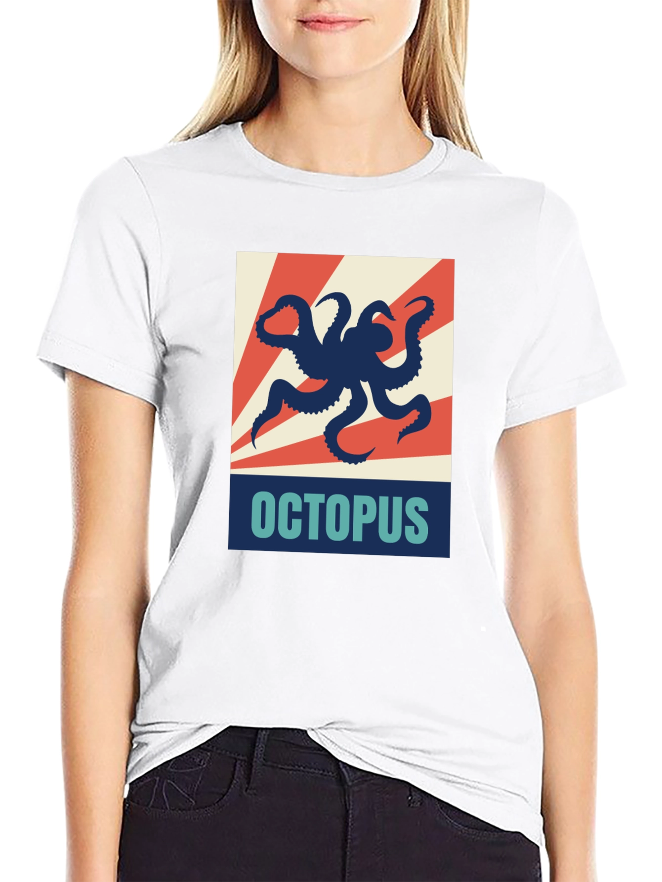 Black Octopus Graphic Print Crew Neck T-Shirt view 9