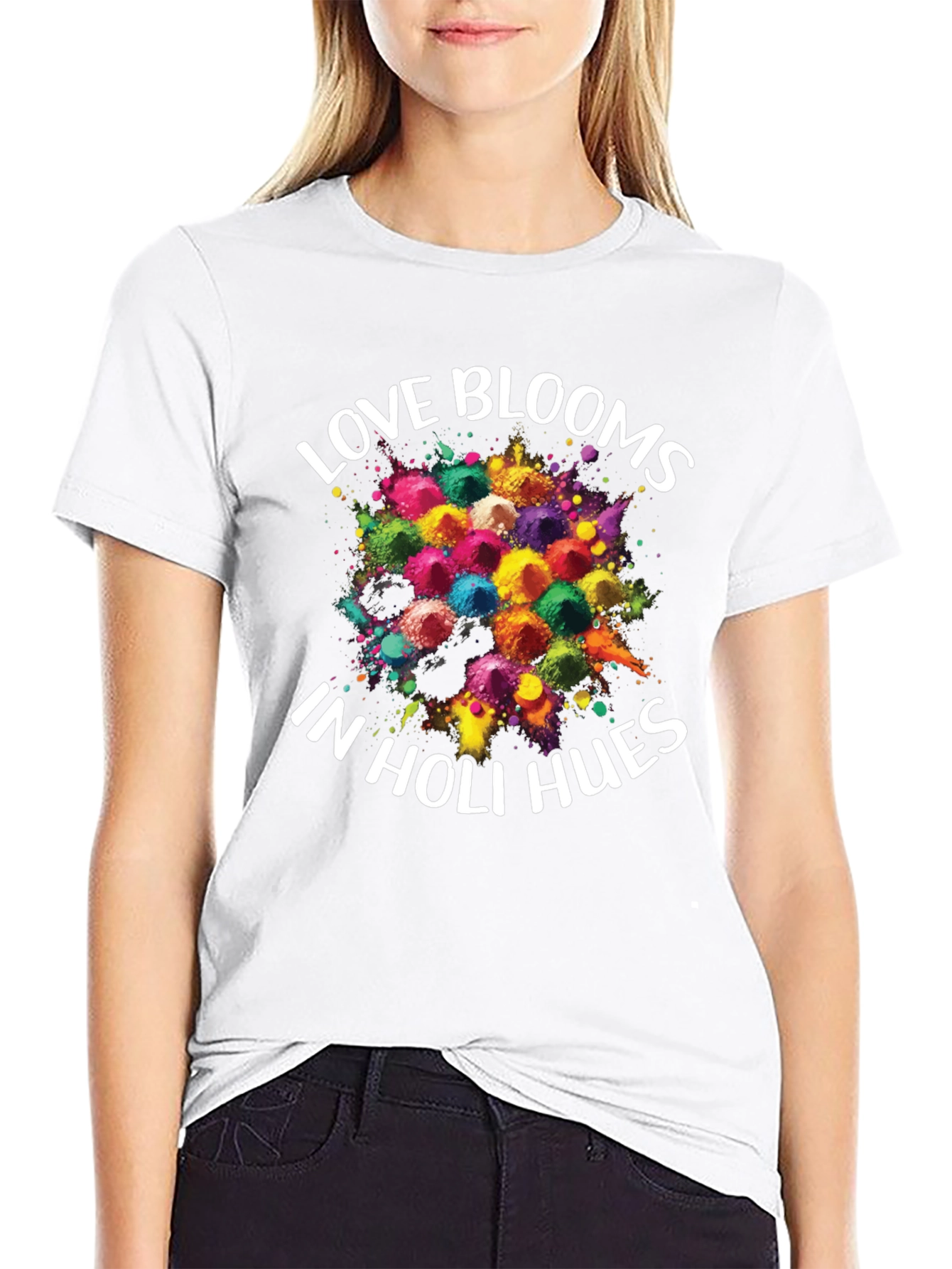 Love Blooms in Holi Hues Black T-Shirt - 9