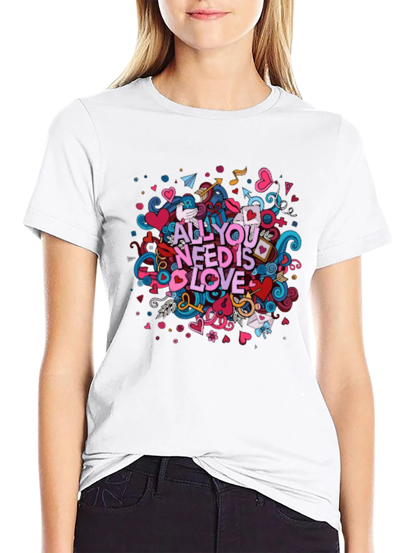 Black All You Need is Love Graphic T-Shirt - Black Cotton Tee view 9