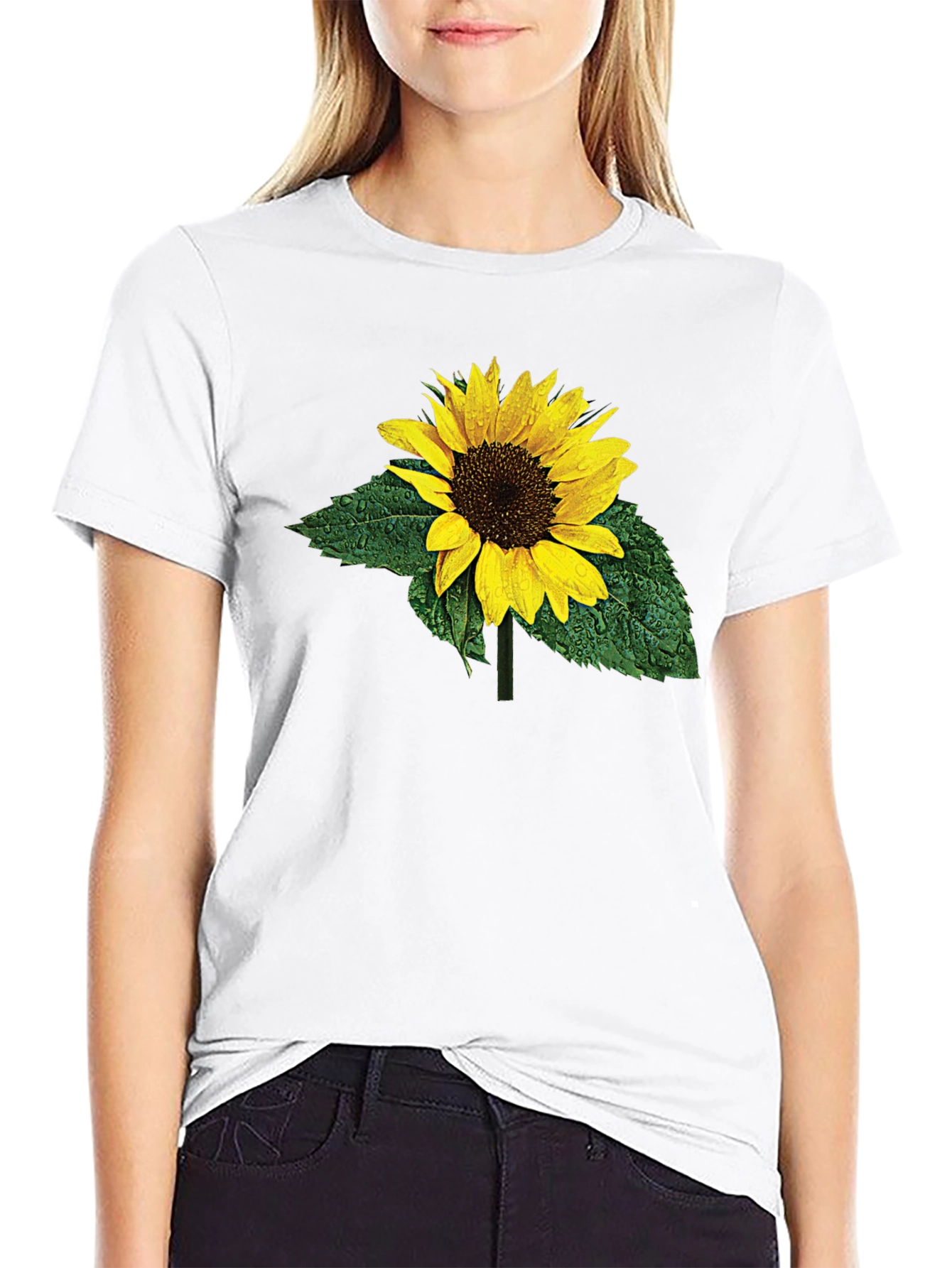 Black Sunflower Print Black T-Shirt view 9