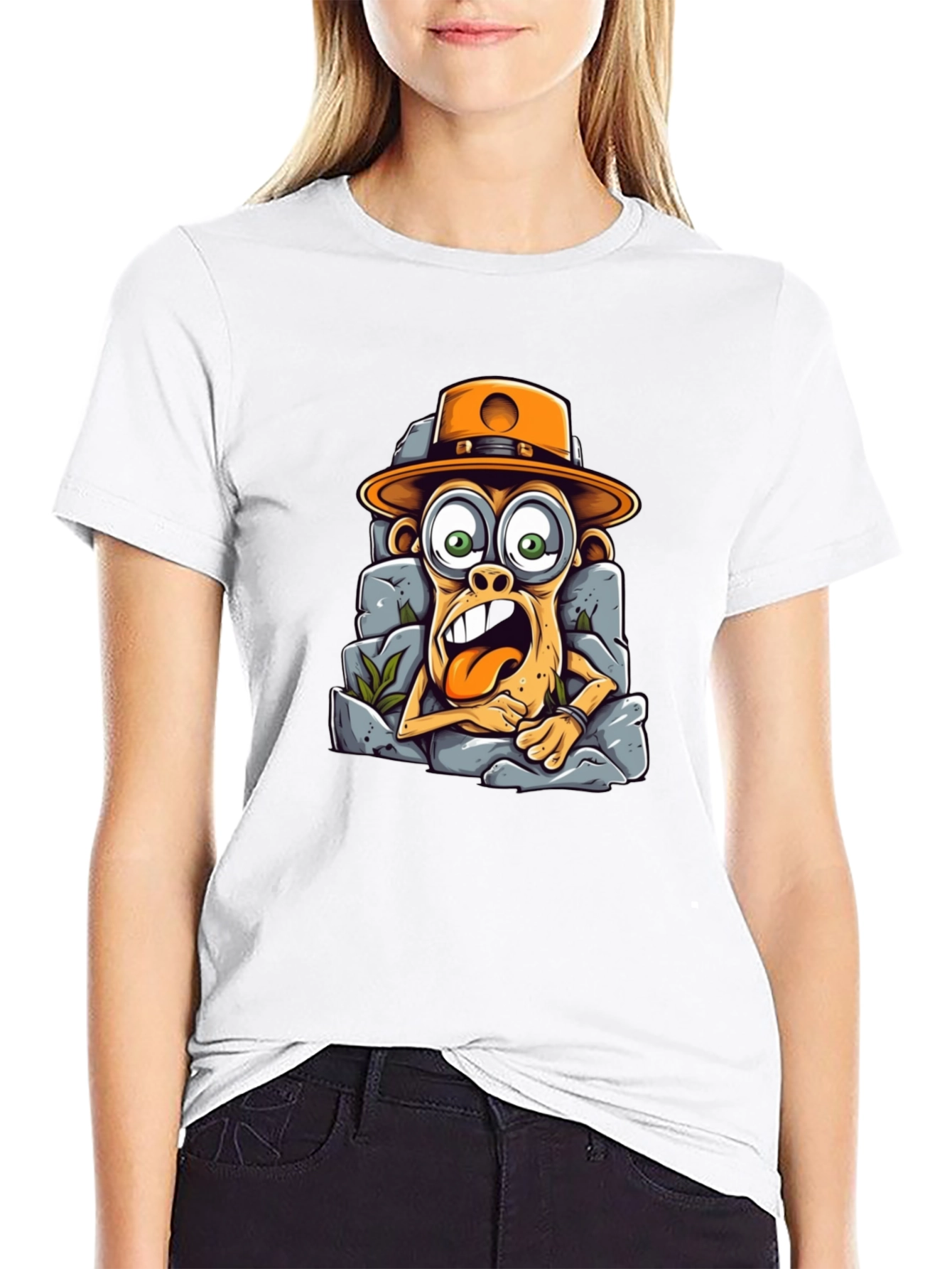 Black Funny Monkey Graphic Tee - Novelty Cartoon T-Shirt view 9