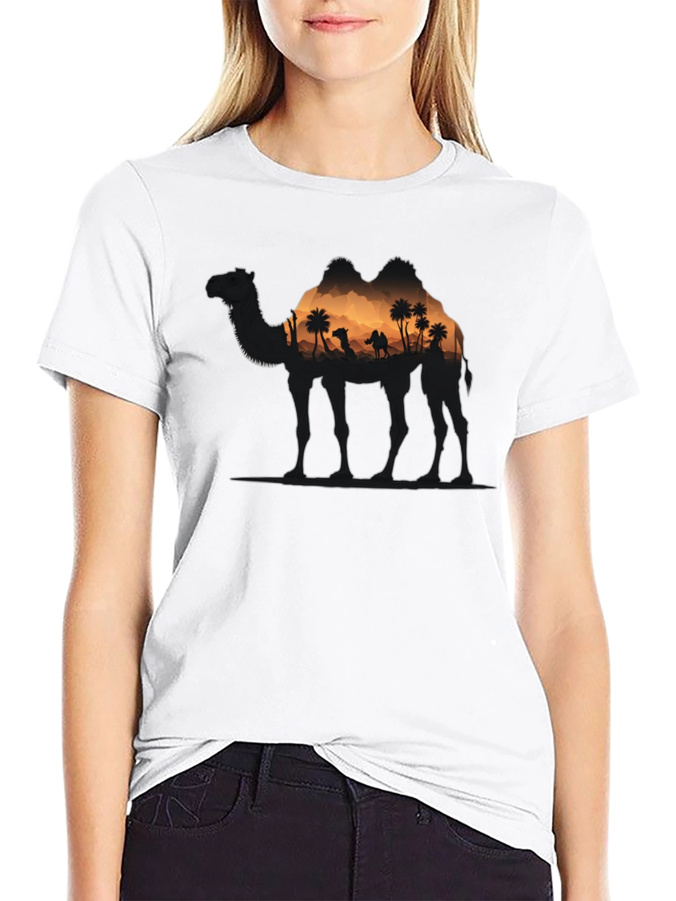 Black Camel Desert Silhouette Graphic T-Shirt view 9