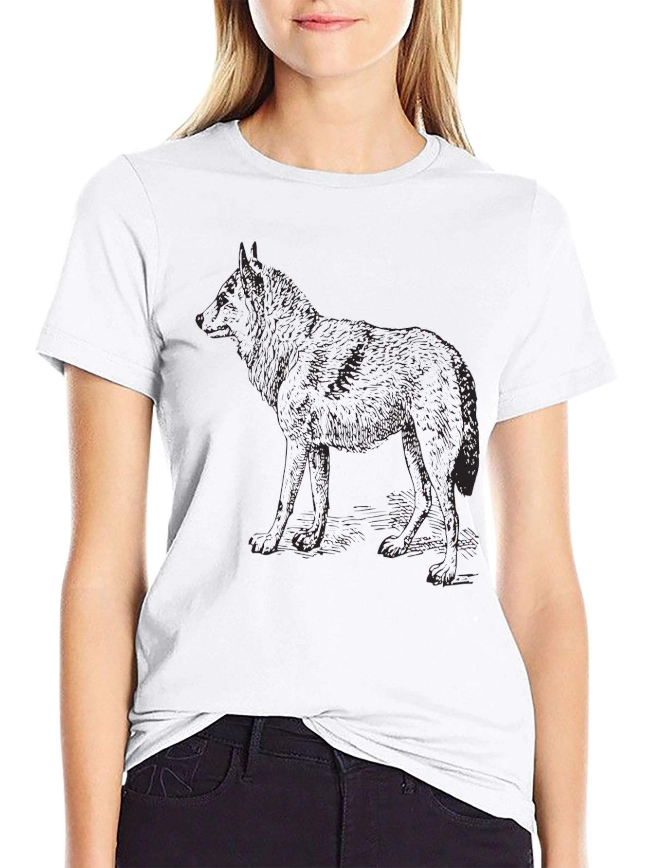 Black Black Wolf Graphic T-Shirt, Mens Crew Neck Tee view 9