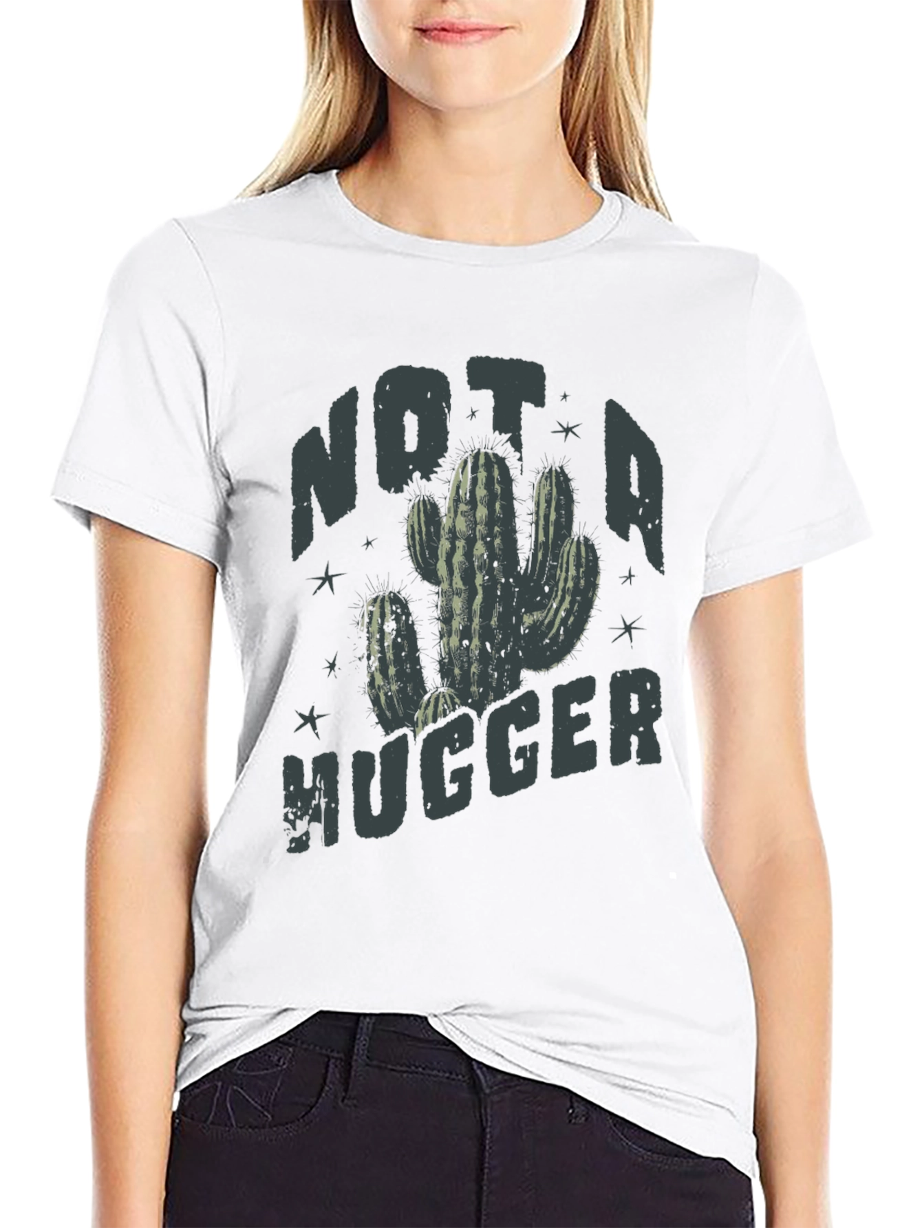 Black Not a Hugger Cactus Tee view 9