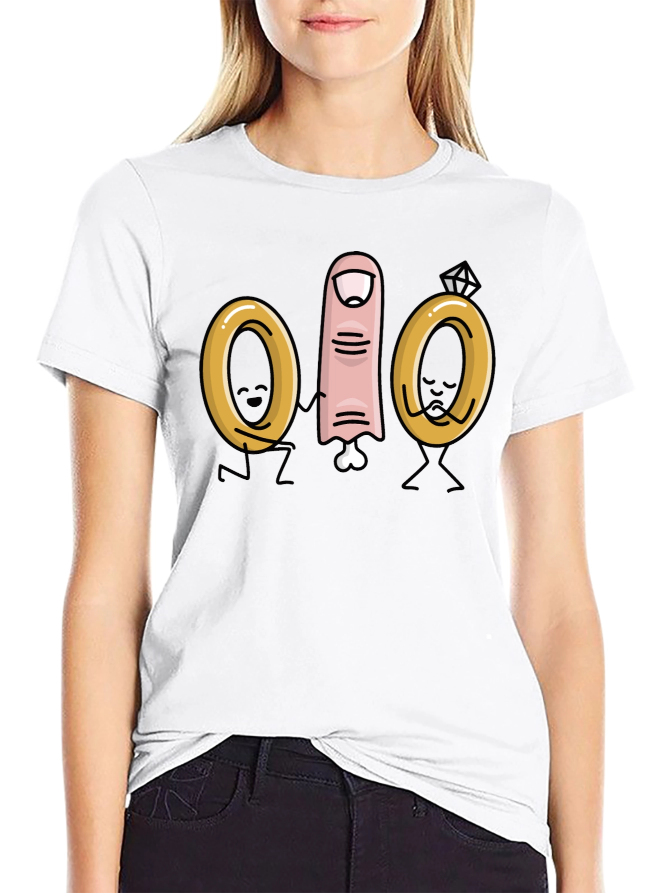 Black Funny Wedding Finger T-Shirt view 9