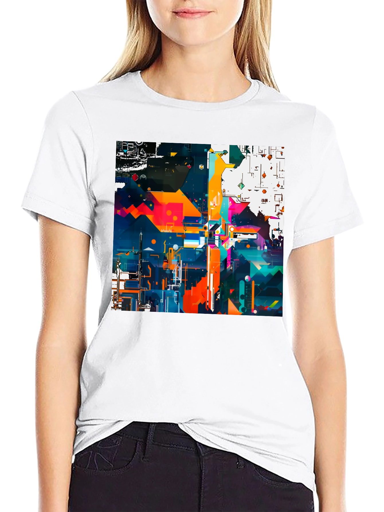 Black Abstract Geometric Art Print Black Tee view 9