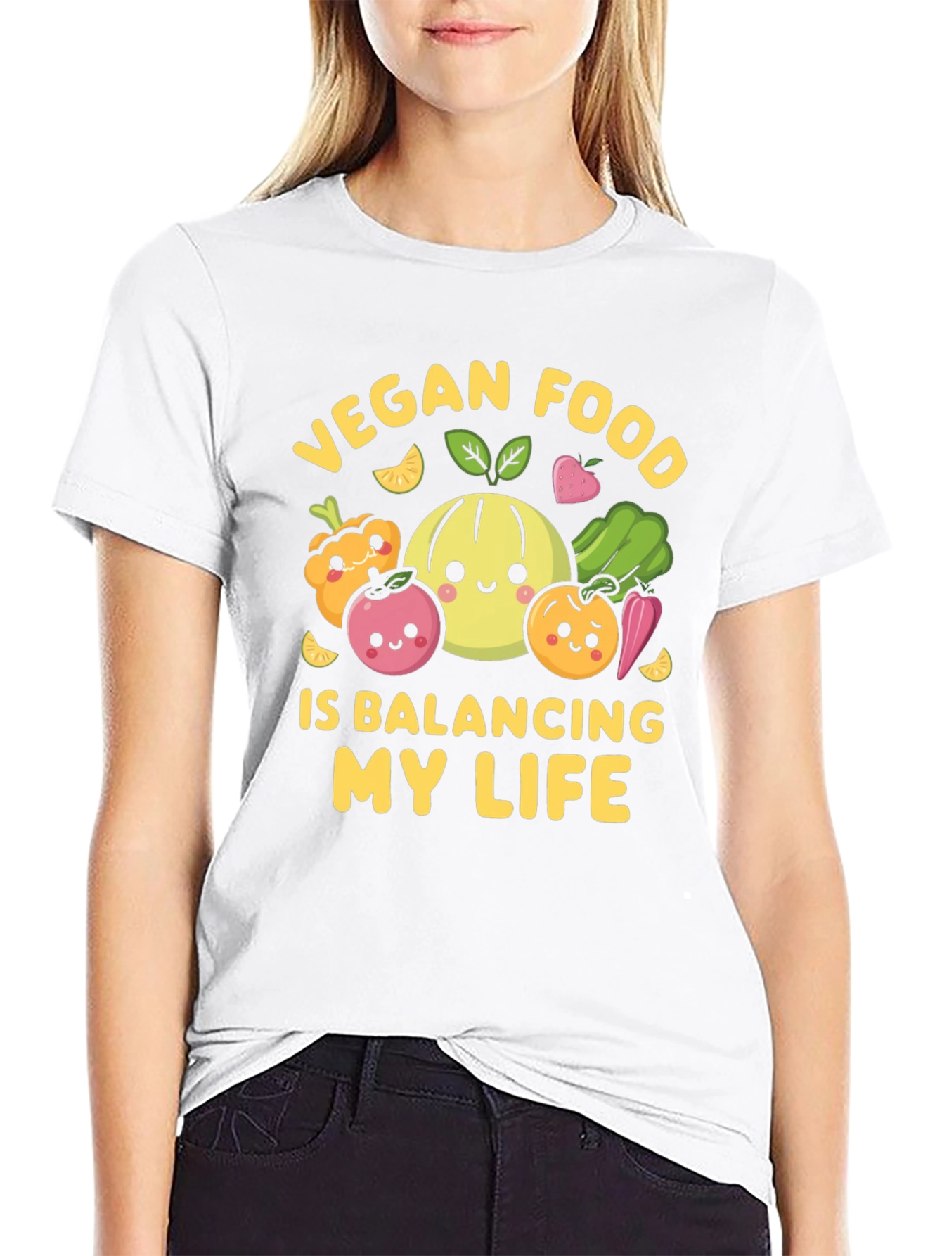 Black Vegan Food Balancing Life T-Shirt view 9