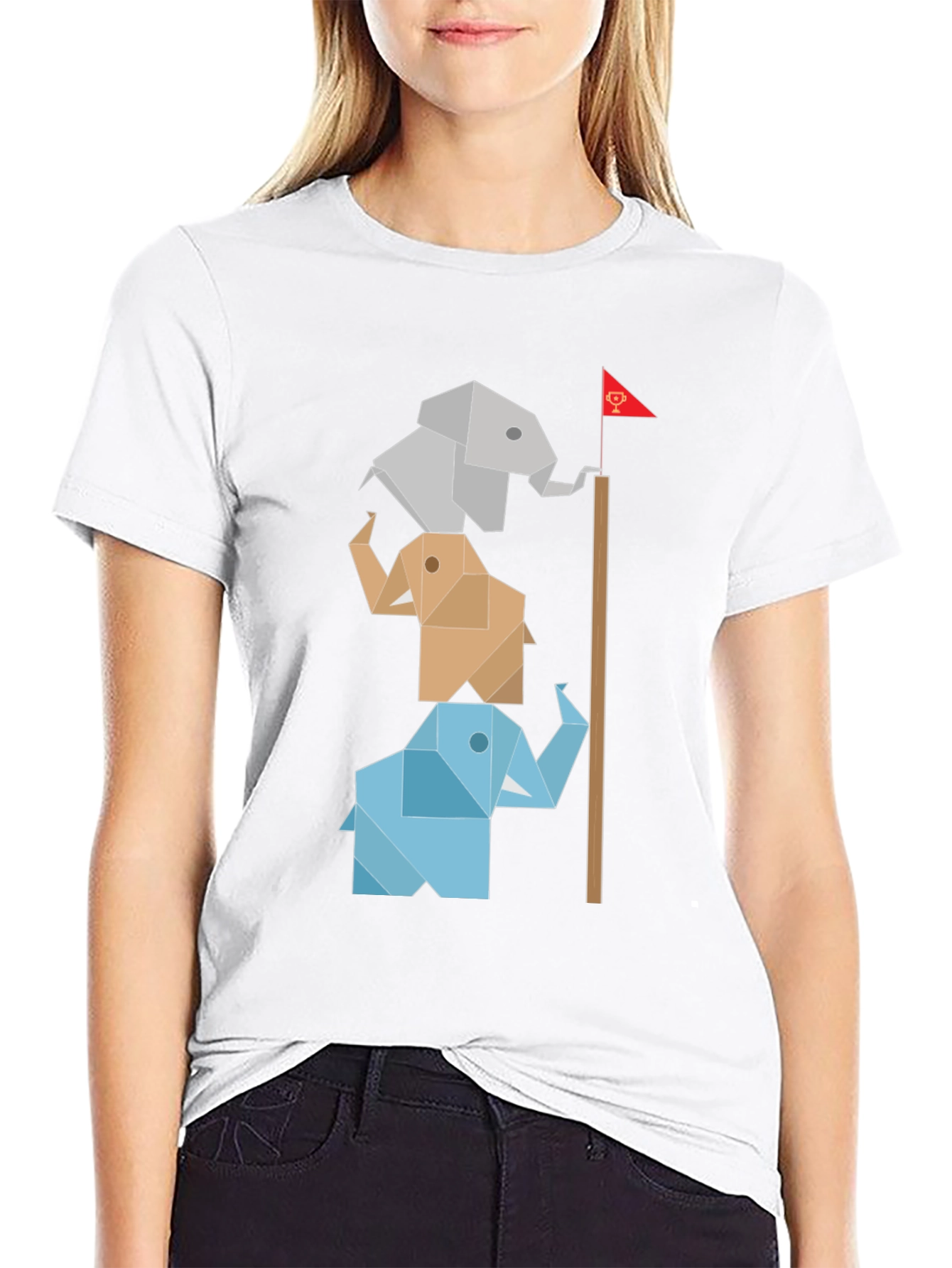 Black Origami Elephant Totem Tee - Unique Graphic Design view 9