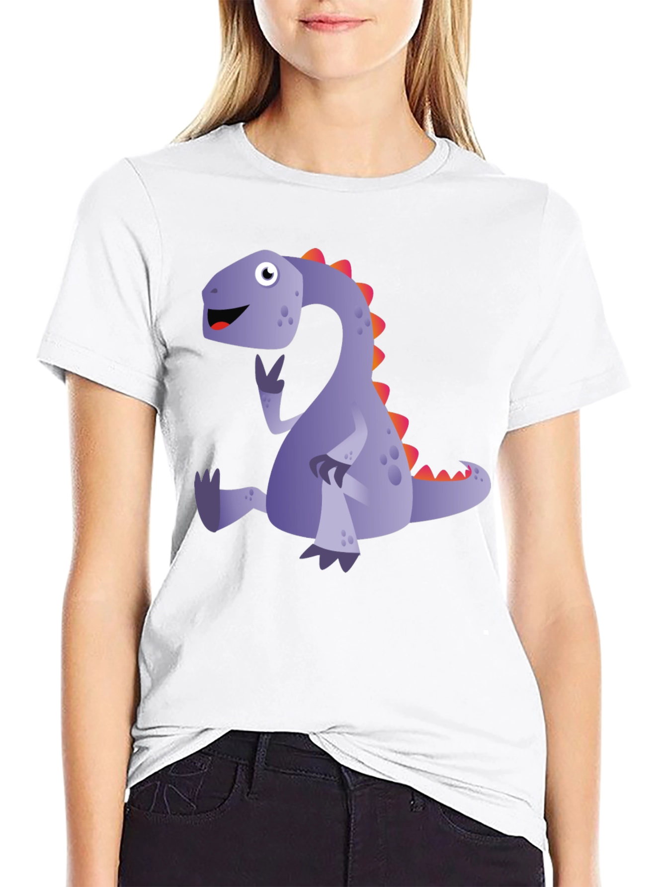 Black Cartoon Dinosaur T-Shirt - Black view 9
