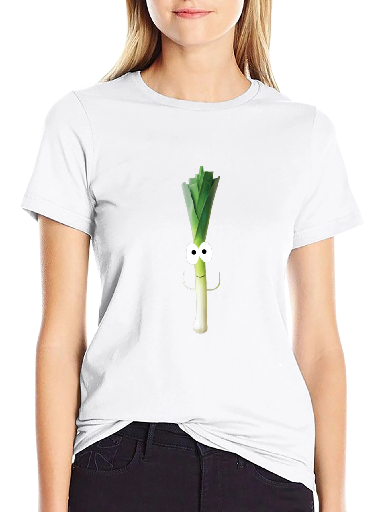 Black Funny Leek Character Black T-Shirt view 9