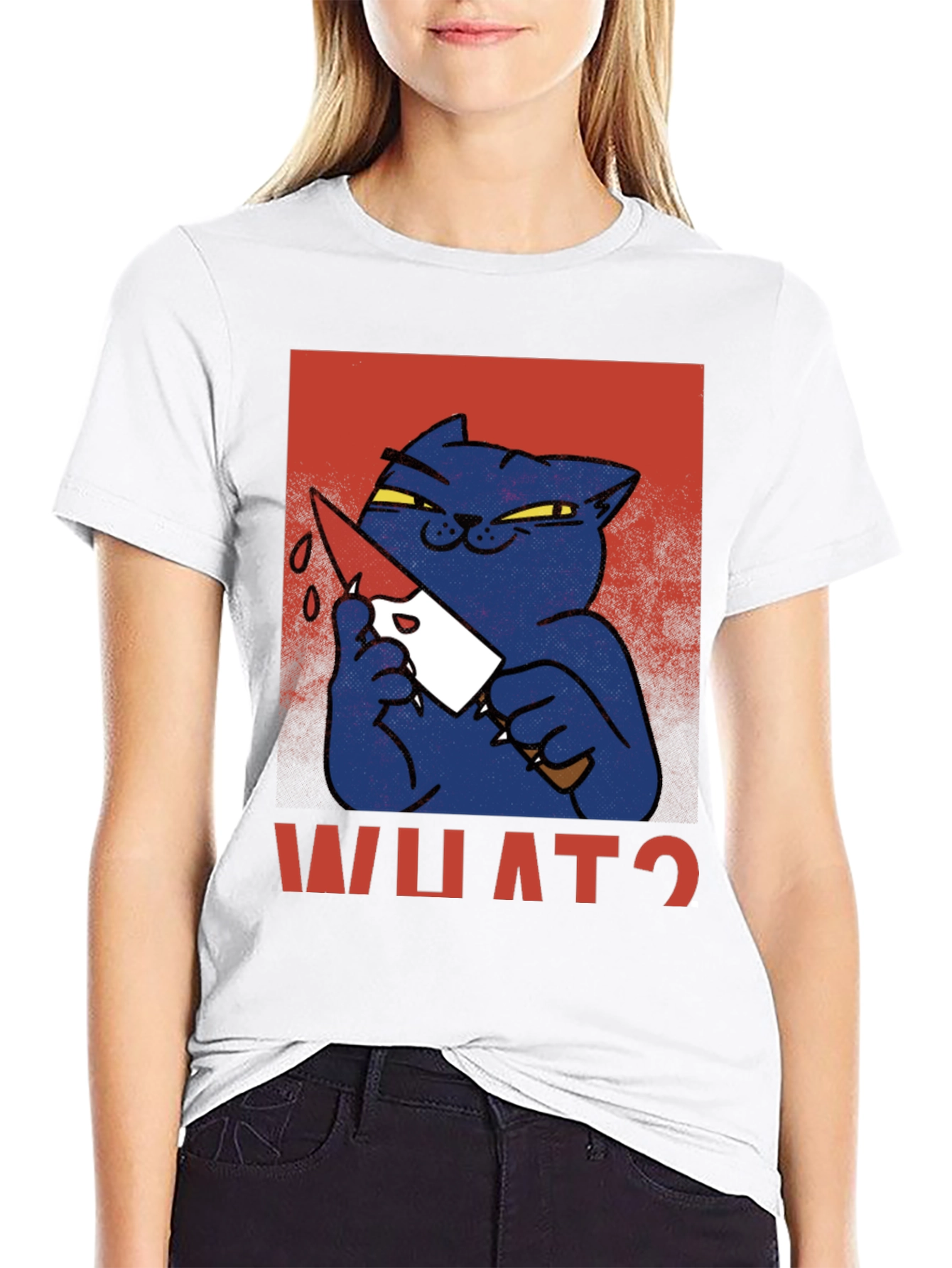 Black Killer Cat Graphic T-Shirt - "WHAT?" Funny Men's Tee view 9