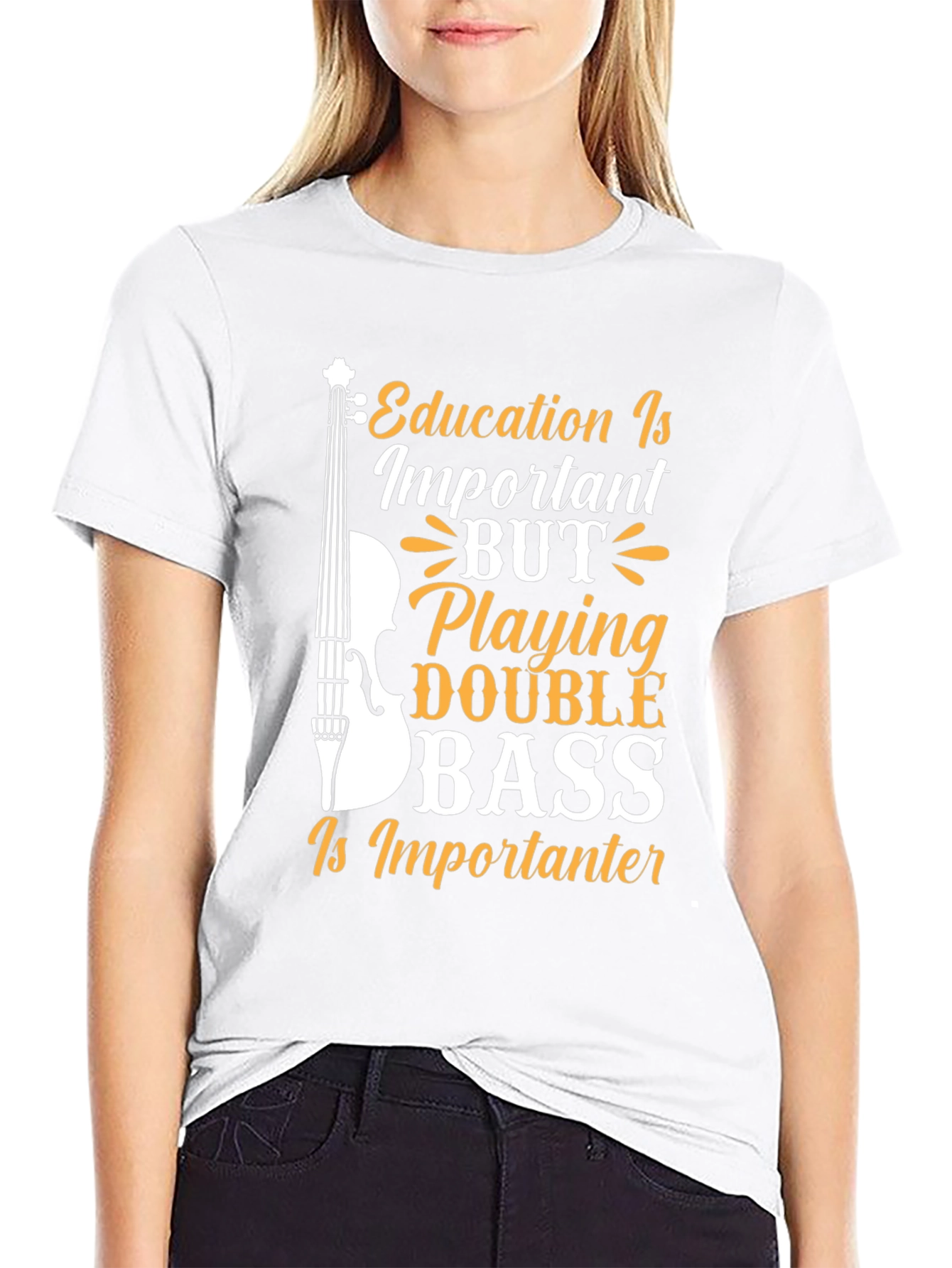 Black Double Bass Player T-Shirt - Education is Importanter! view 9