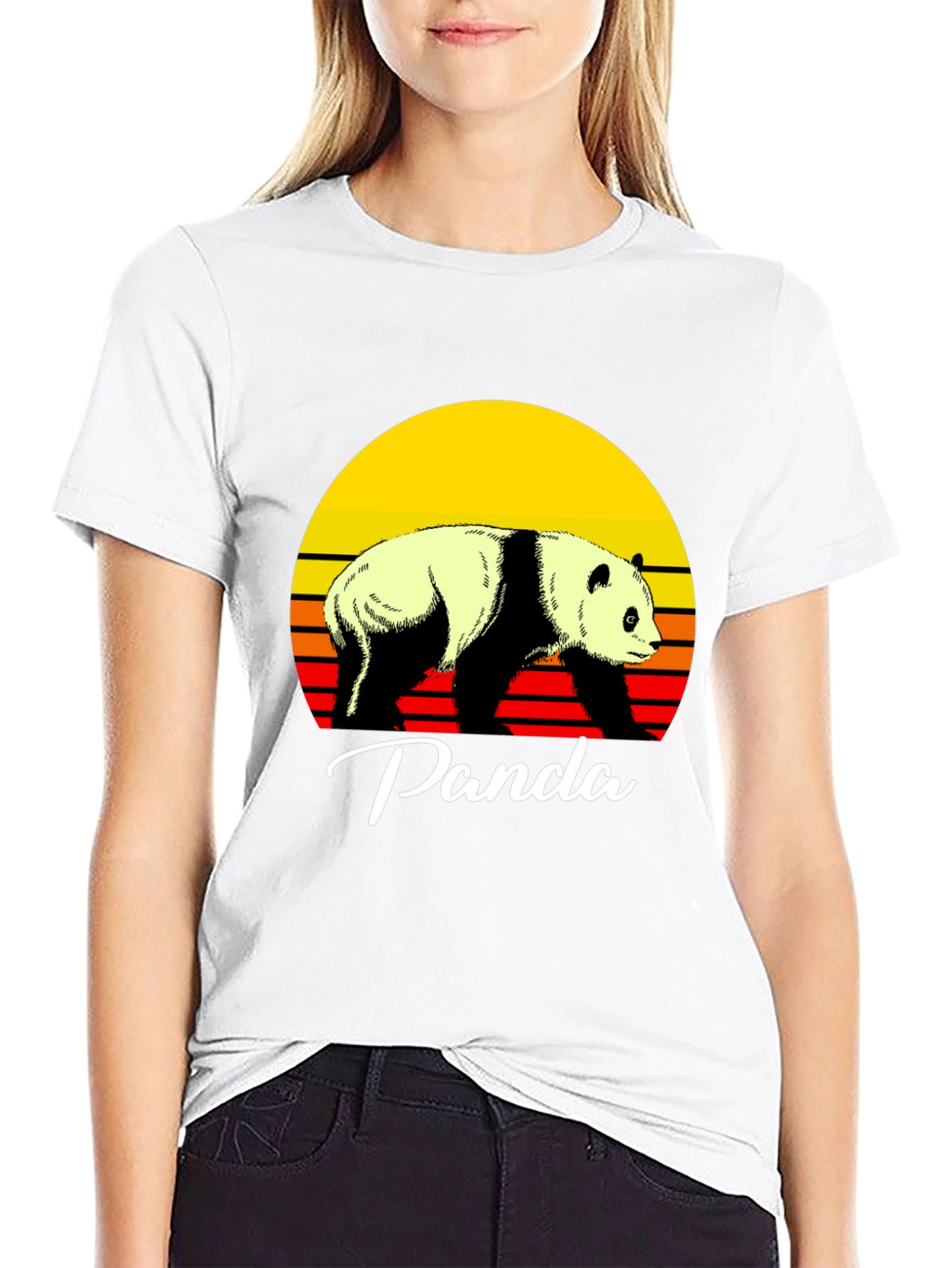 Black Retro Panda Graphic Tee - Sunset Design view 9