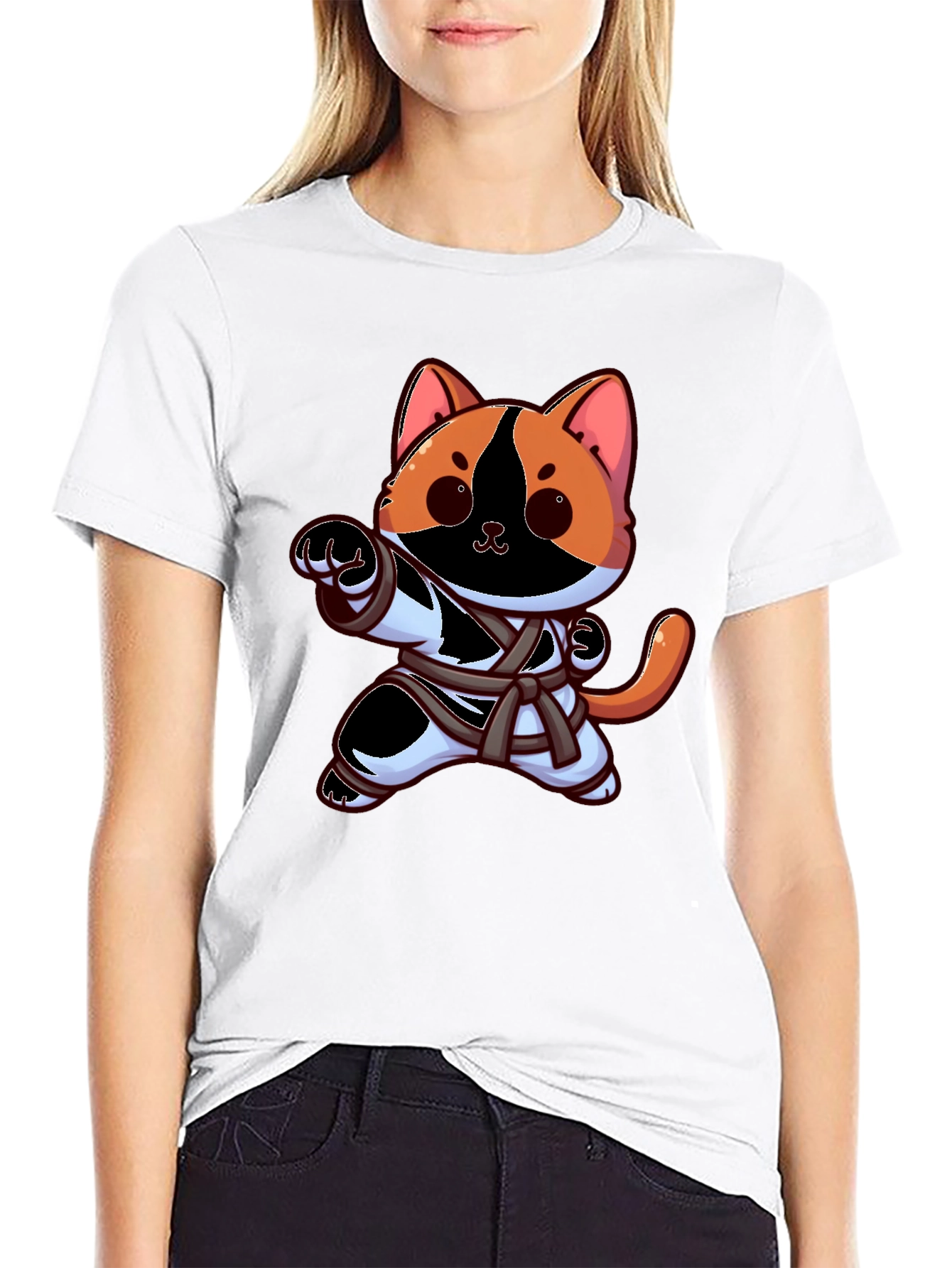 Black Karate Cat T-Shirt - Funny Martial Arts Kitten Tee view 9