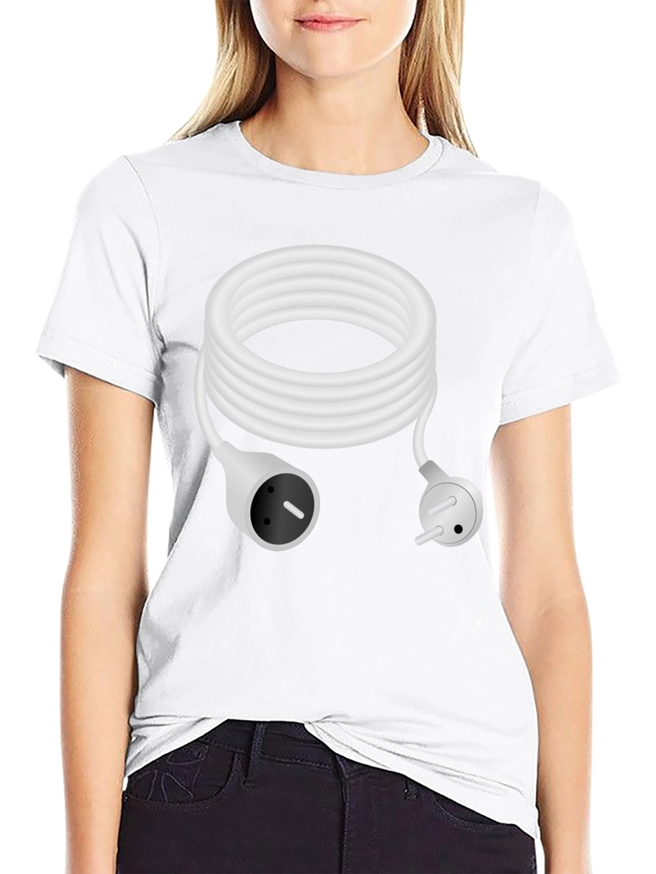 Black Plugged In Tee - White Cord Power T-Shirt view 9