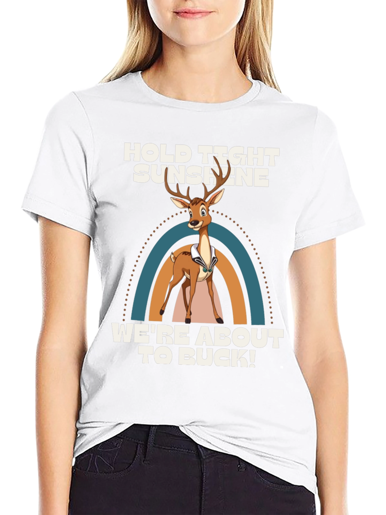 Black Hold Tight Sunshine Deer Graphic T-Shirt view 9