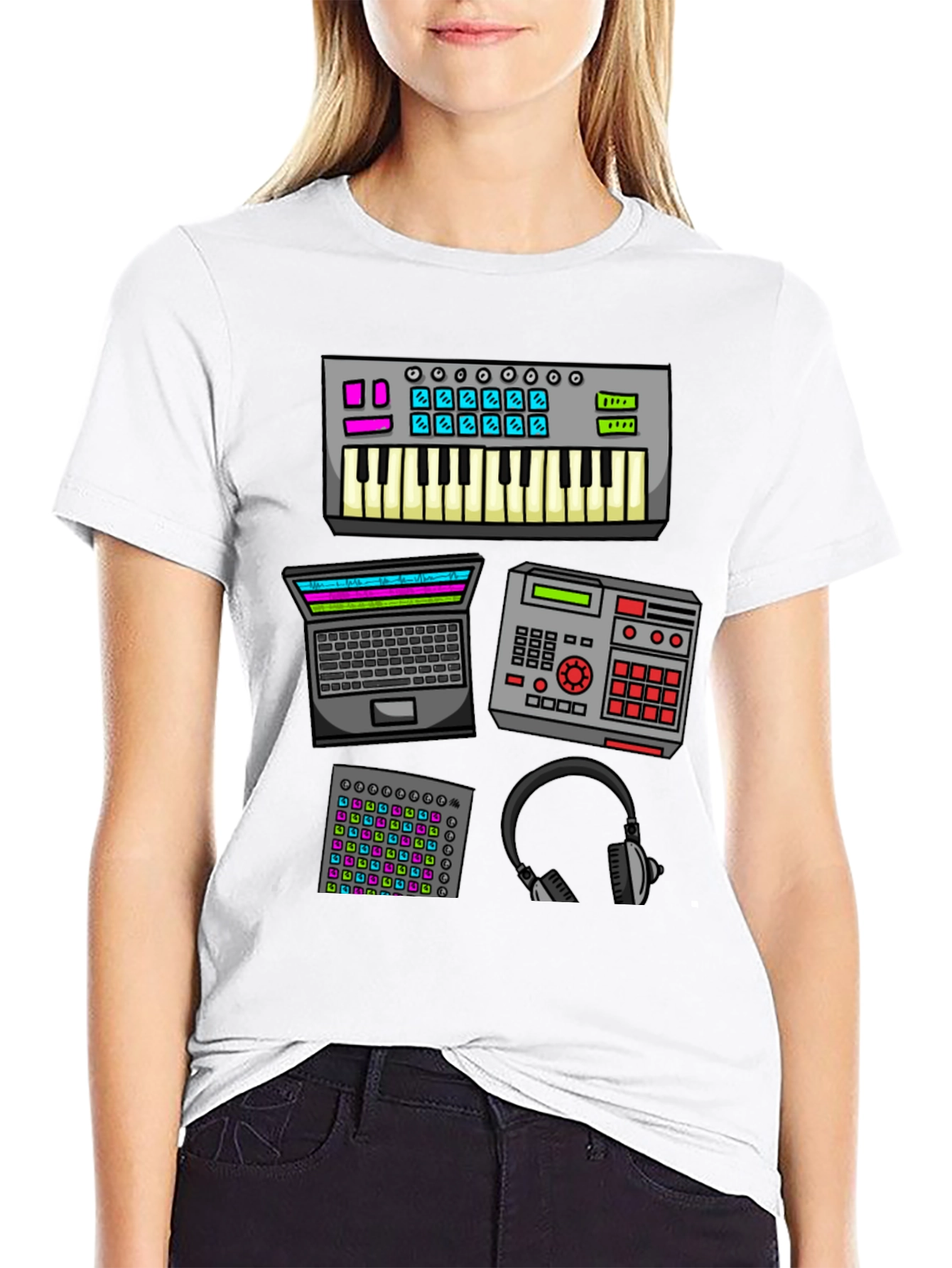 Black Music Producer T-Shirt - Studio Equipment Design view 9