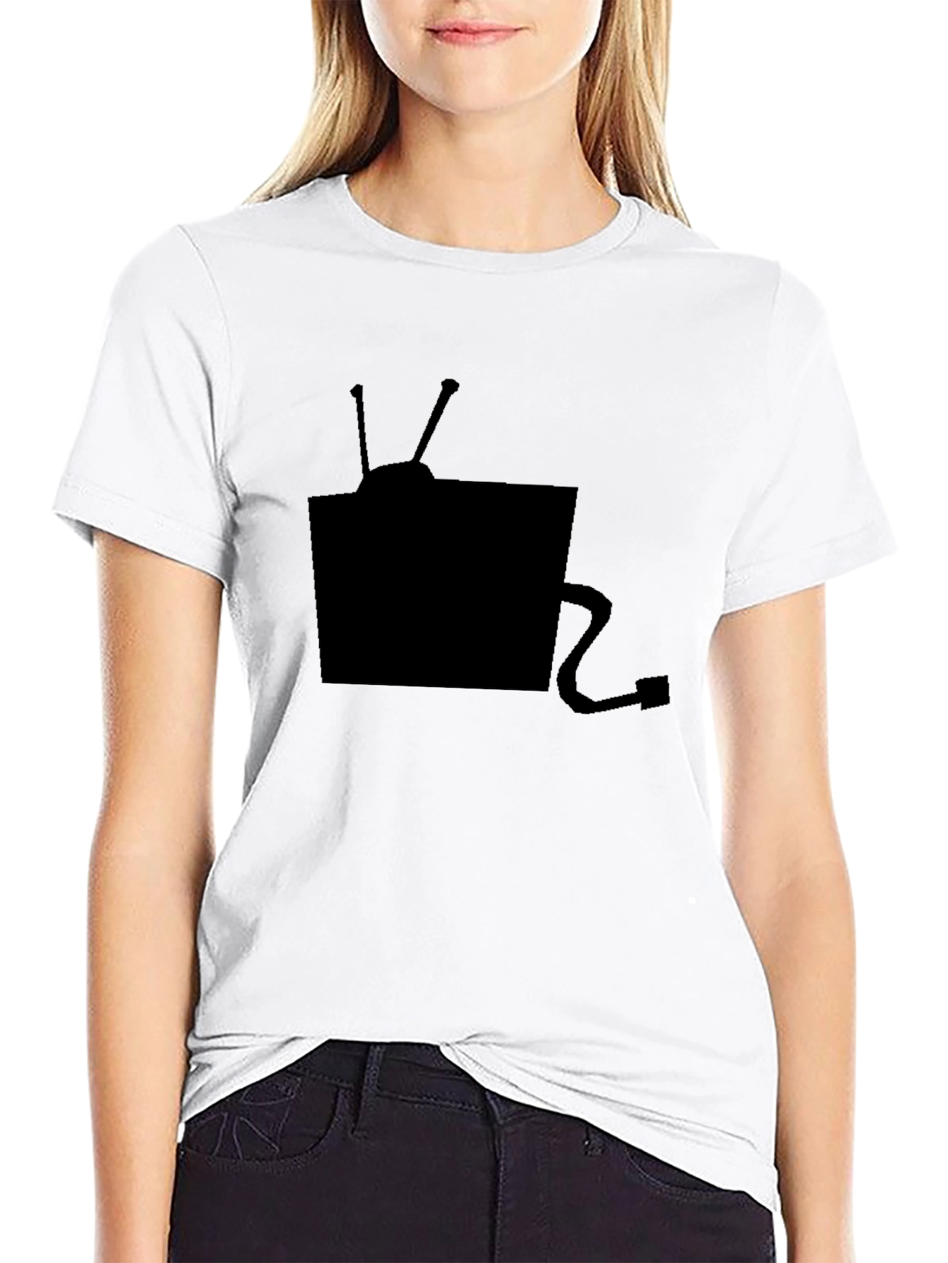 Black Retro TV Graphic Tee - Black Cotton T-Shirt view 9