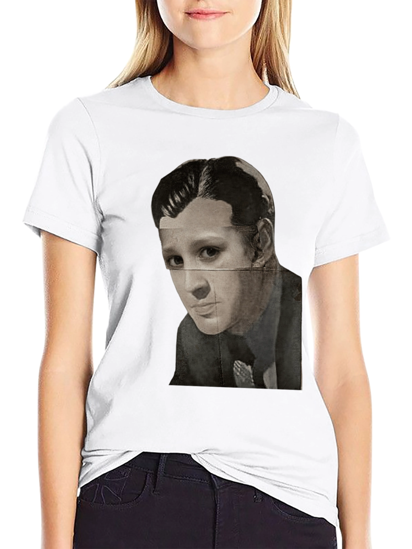 Black Vintage Portrait Graphic Print Black T-Shirt view 9