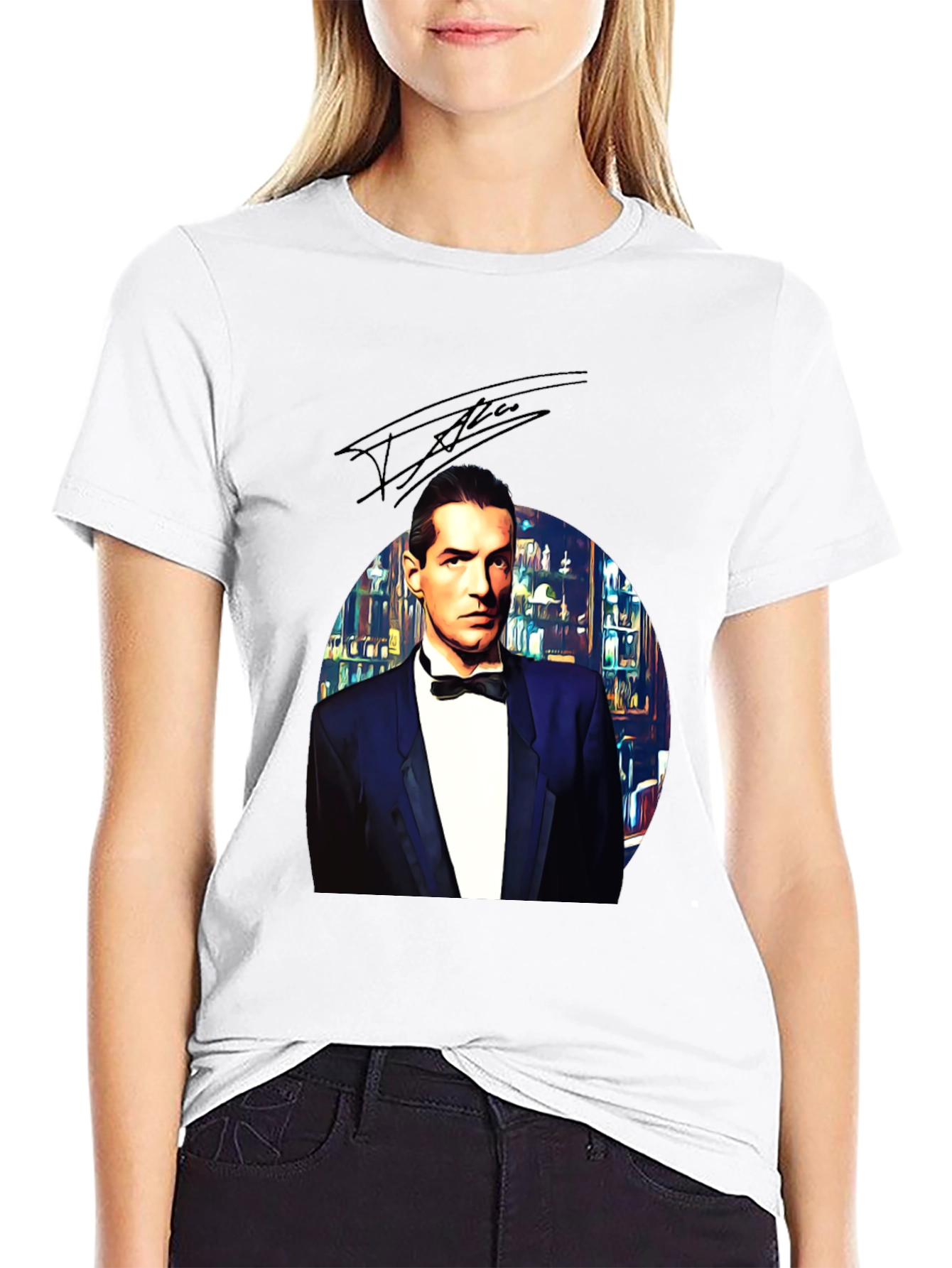 Black Elegant Man in Tuxedo Graphic Tee - Black view 9