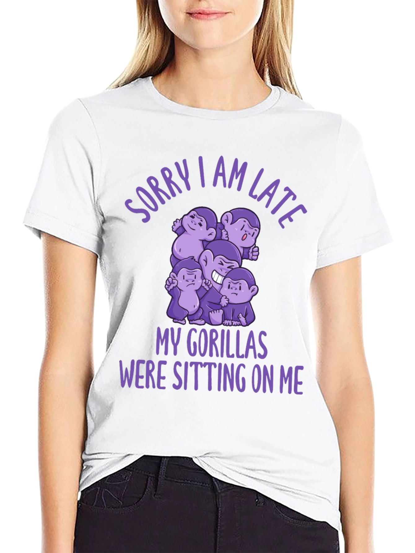Black Funny Gorilla Graphic Tee - Sorry I Am Late view 9