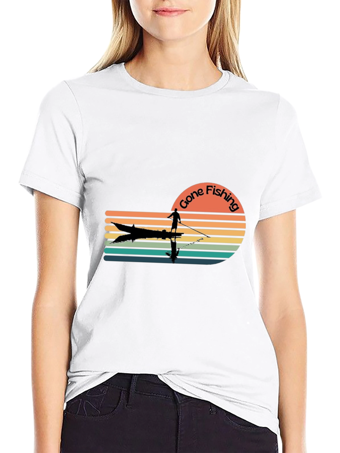 Black Gone Fishing Retro T-Shirt - Angler Design view 9