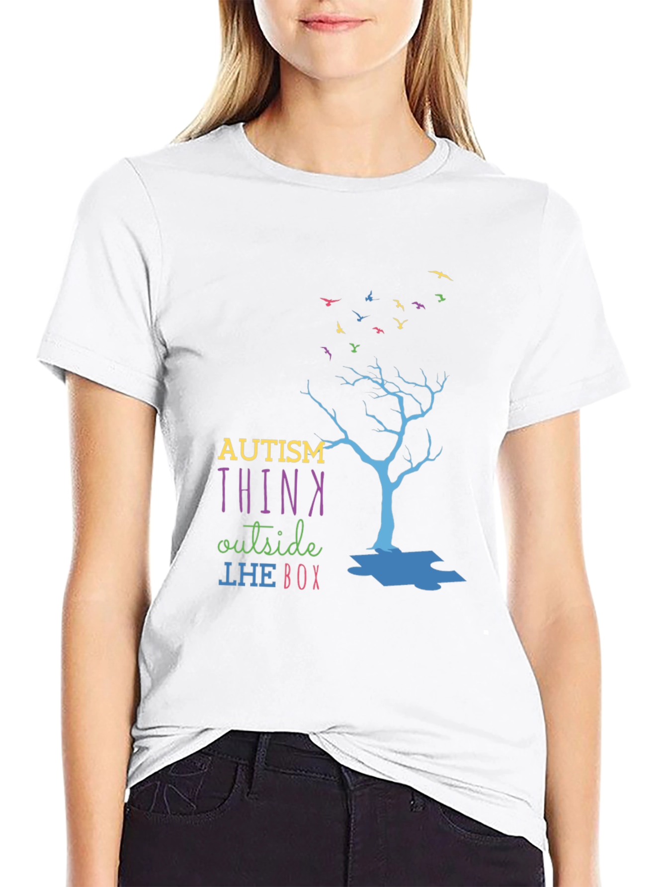 Black Autism Think Outside the Box T-Shirt view 9