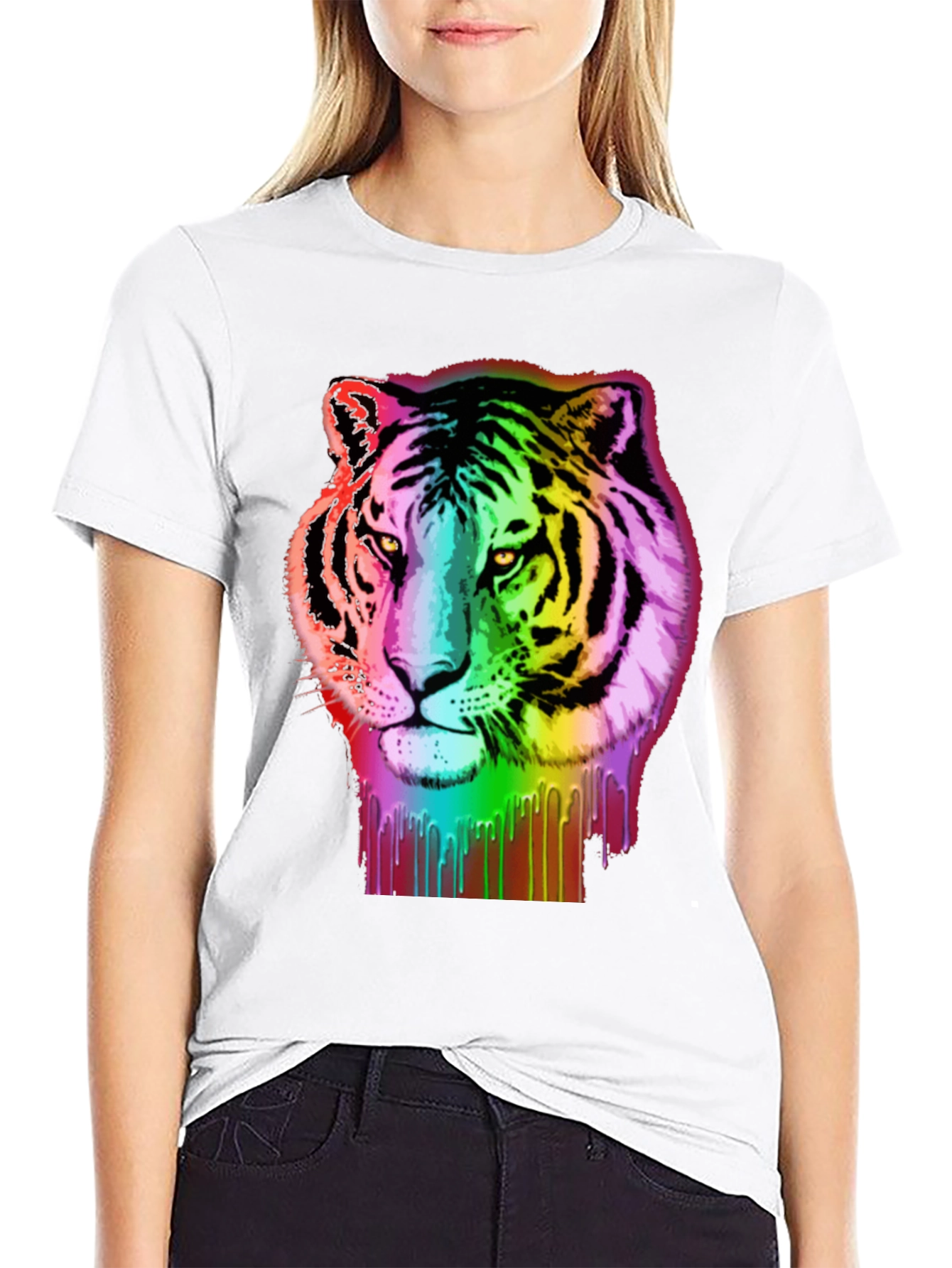 Black Rainbow Tiger Graphic Tee - Black Cotton T-Shirt view 9