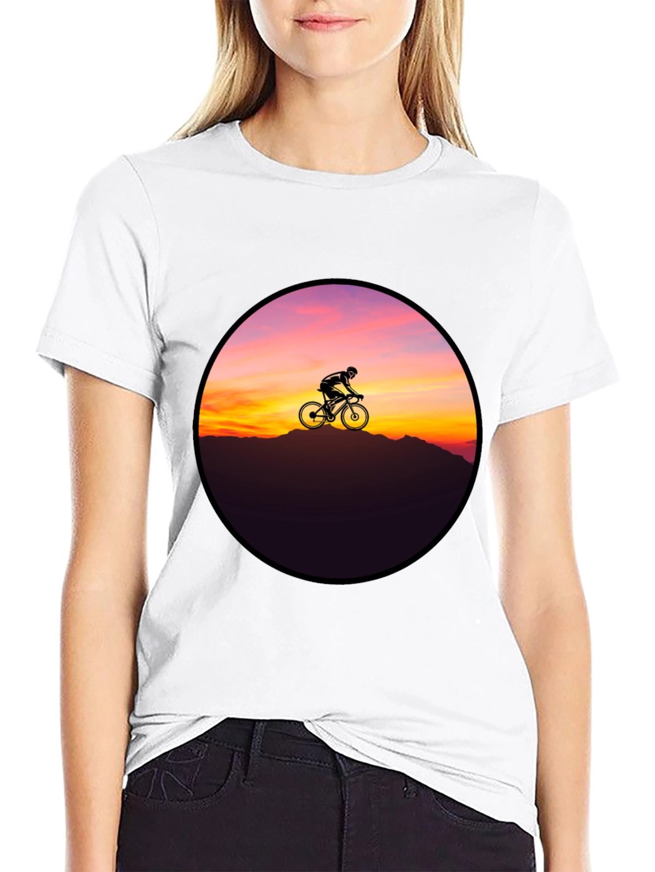 Black Sunset Cyclist Graphic Tee - Black Cotton Blend view 9
