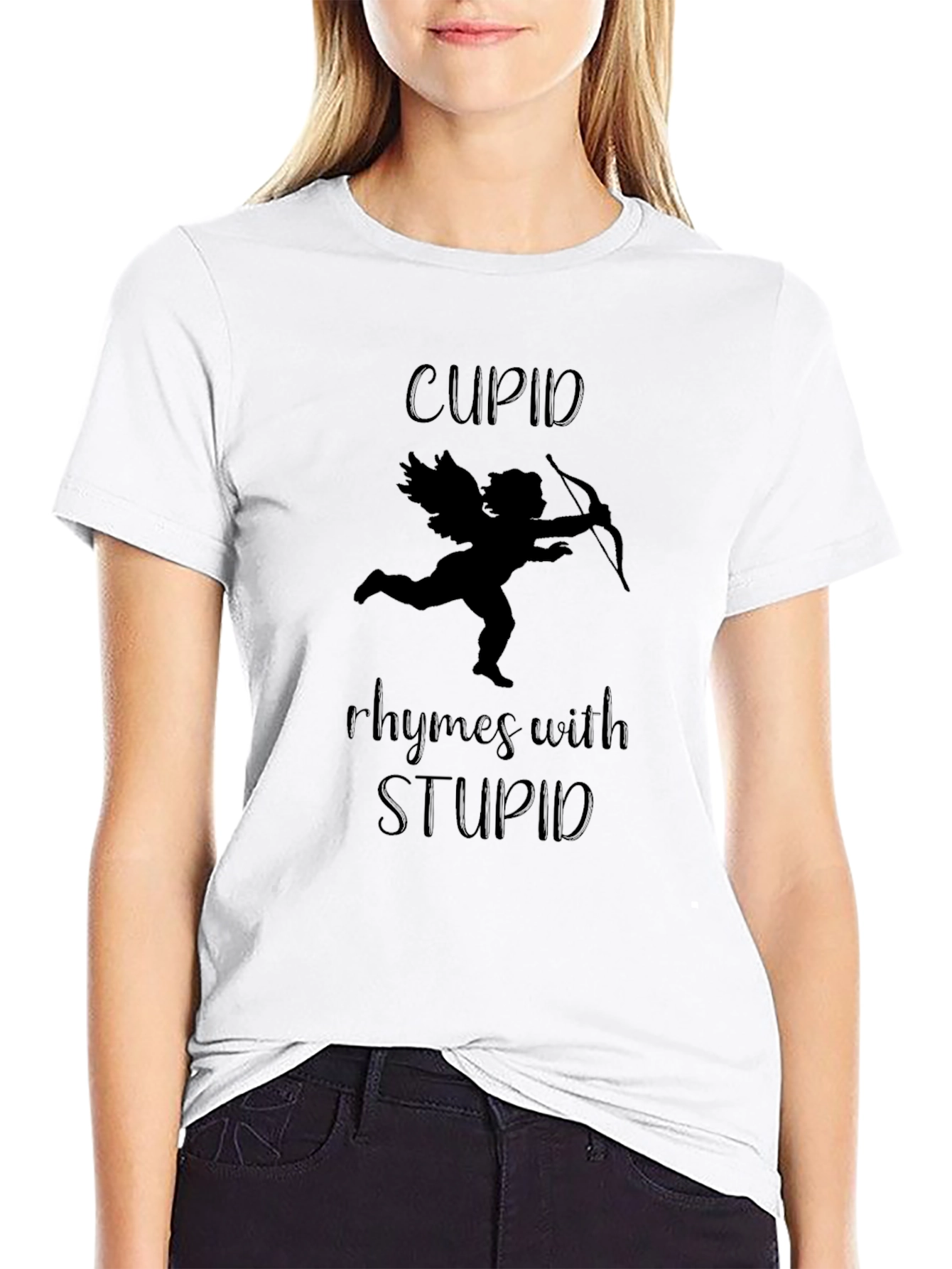 Black Cupid Rhymes With Stupid Valentine's Day Graphic Tee view 9