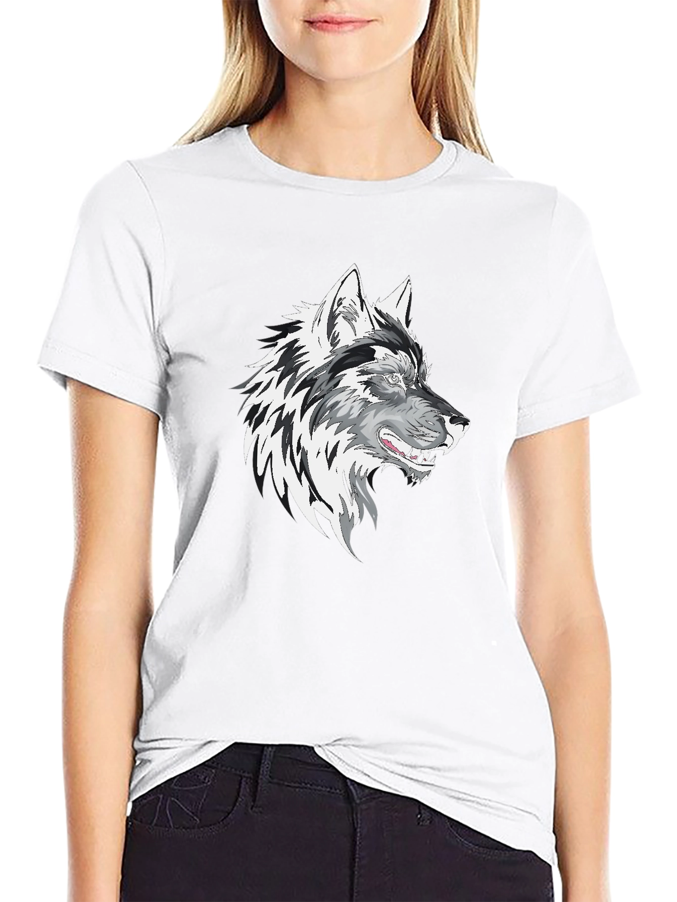 Black Wolf Graphic Print Men's T-Shirt view 9
