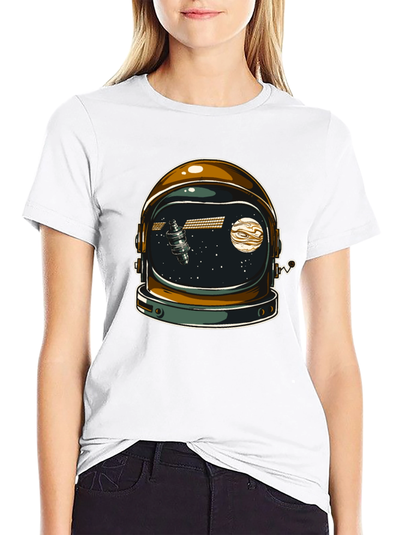 Black Space Helmet Graphic T-Shirt - Black Cotton Blend view 9