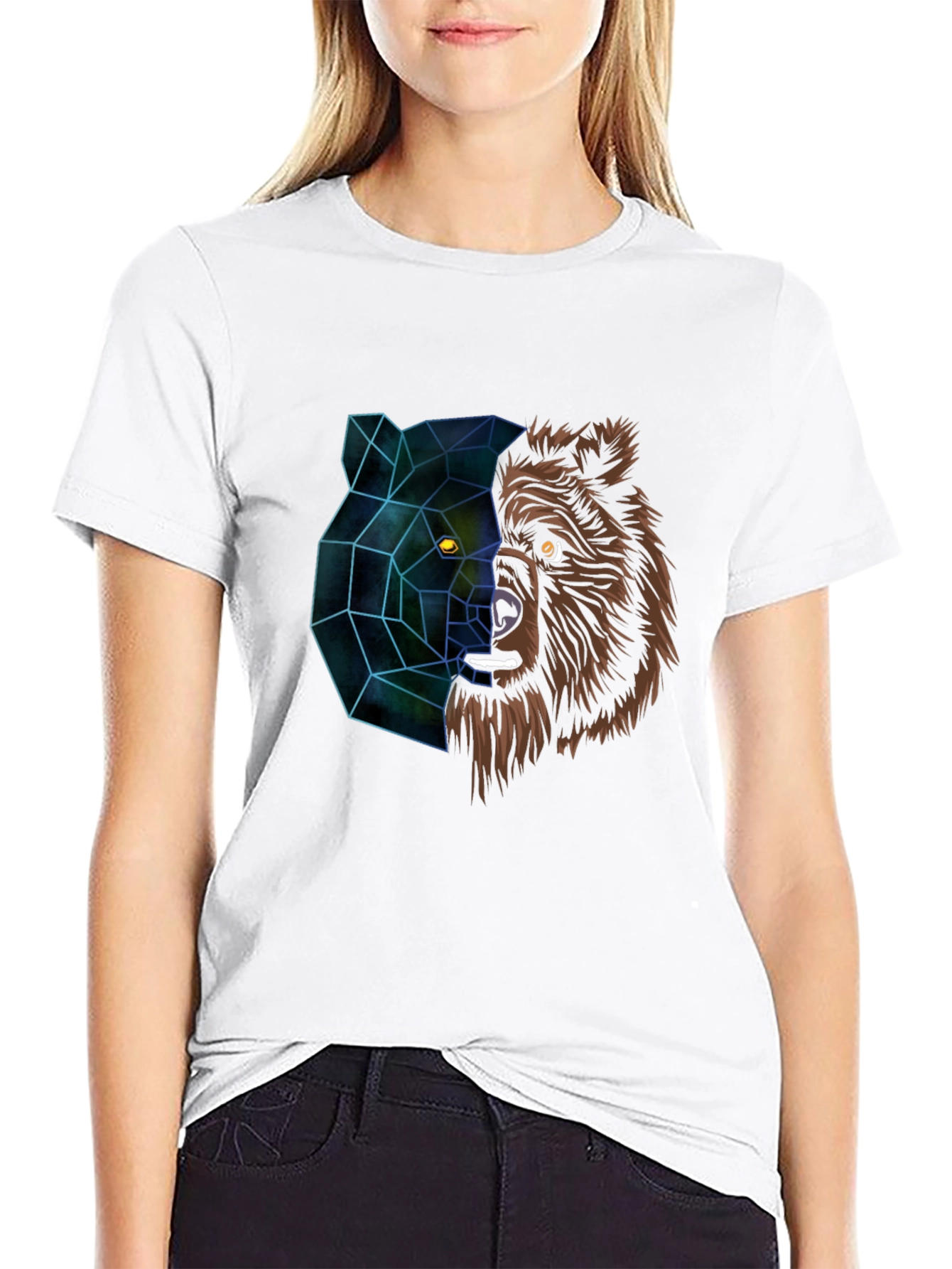 Black Geometric Bear Graphic Tee - Modern Animal Design view 9