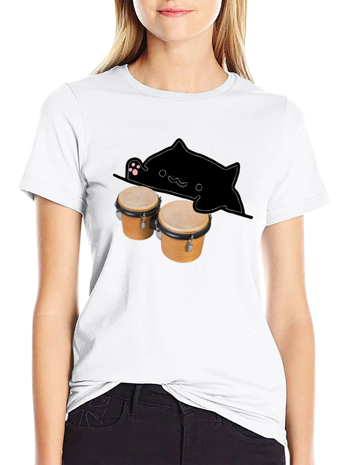 Black Bongo Cat Black T-Shirt - Musician Tee view 9