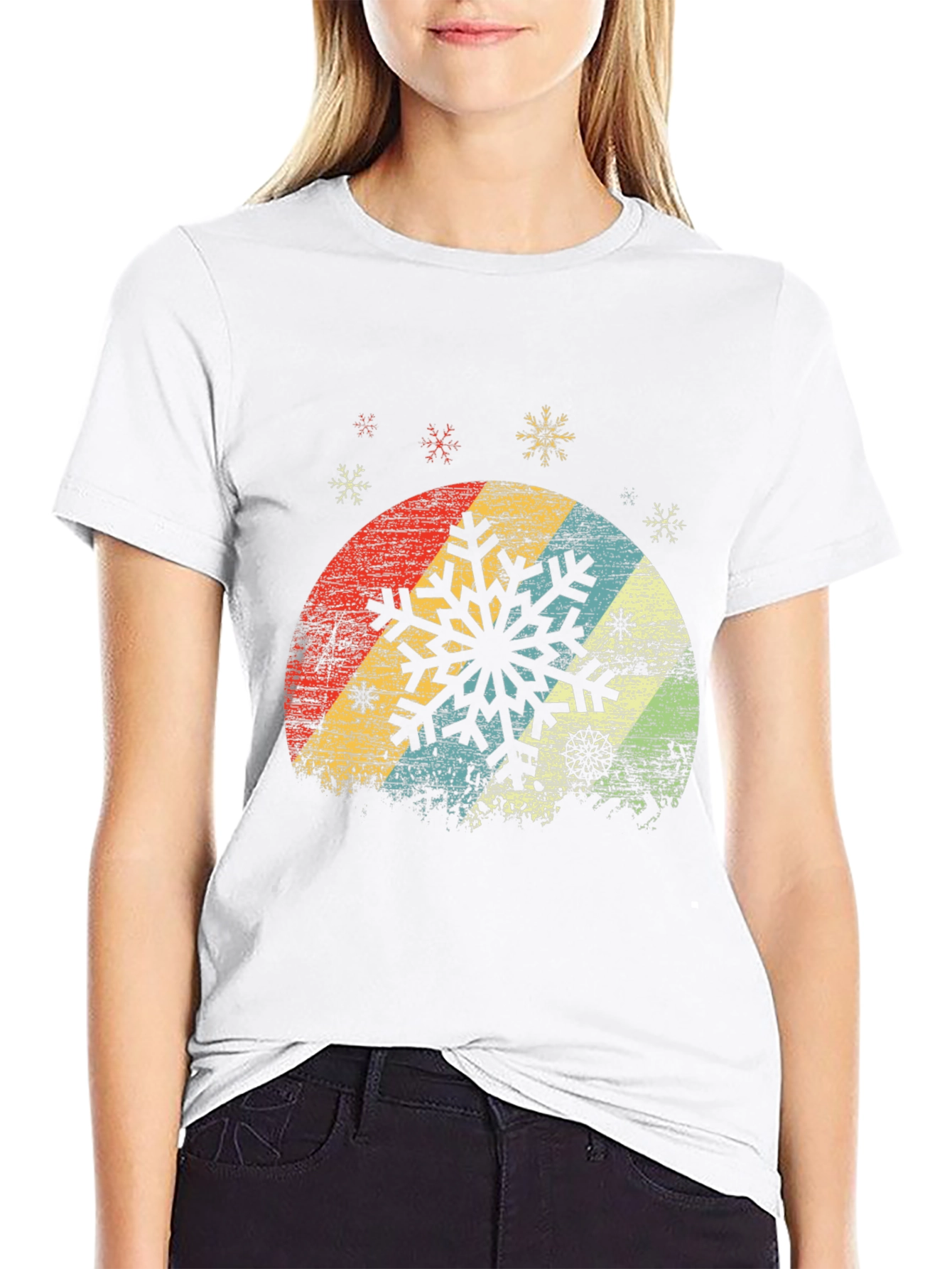 Black Retro Snowflake Graphic Tee - Vintage Winter Style view 9