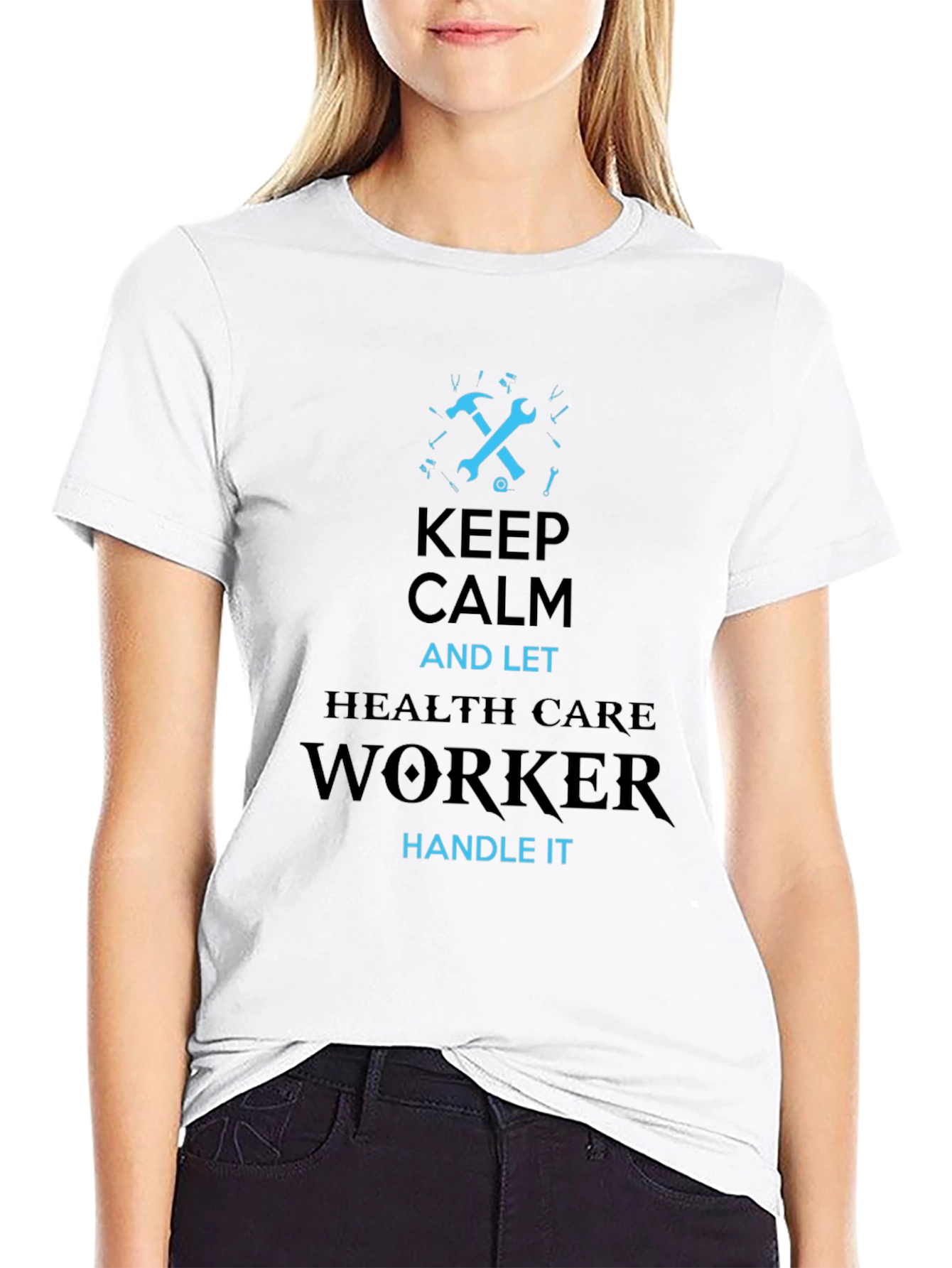 Black Keep Calm Healthcare Worker T-Shirt - Black view 9